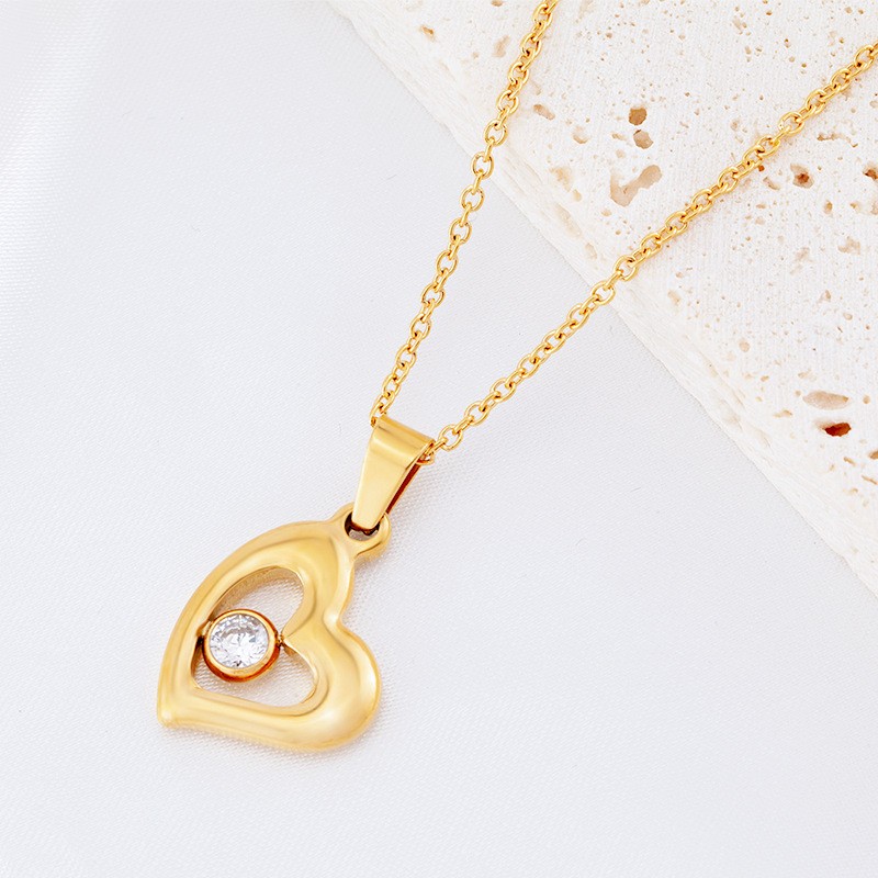 Hollow Heart Inlaid Zircon Necklace Elegant Daily Clavicle Chain For Women