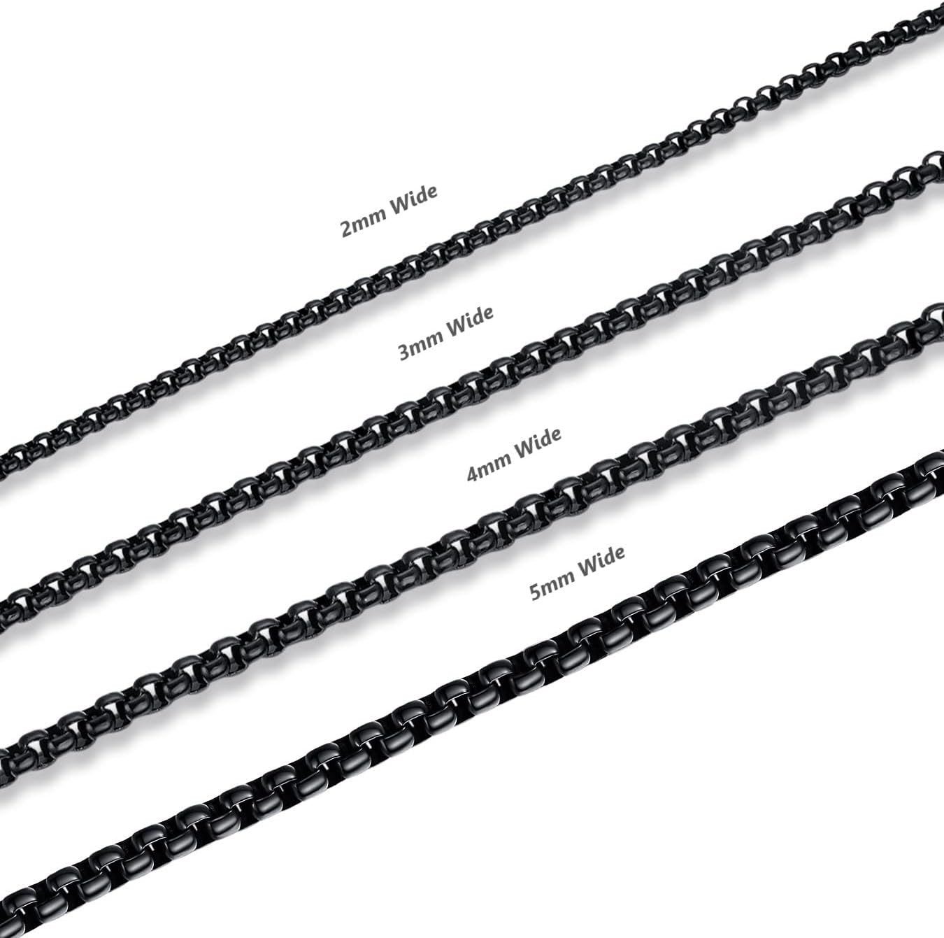 Mens Womens Stainless Steel Black Rolo Cable Chain Necklace, 18.0 Inches long