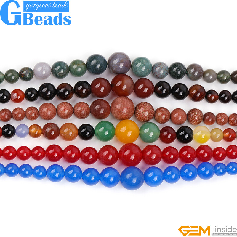 Assorted Natural Gemstone Beaded Necklace Jewelry 6–14mm Graduated Beads Strand
