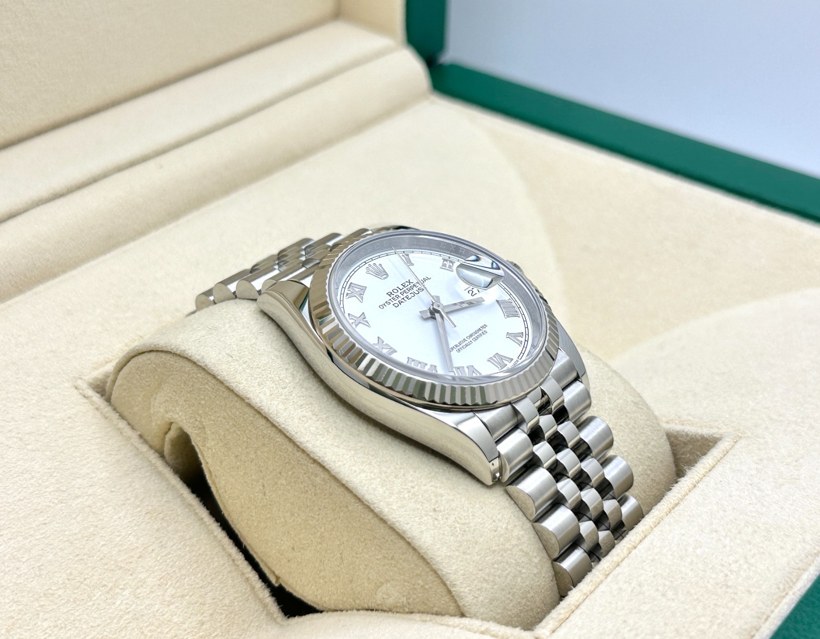 Rolex Datejust 126234 36mm White Roman Dial 18K Gold Bezel Steel Box Paper 2021