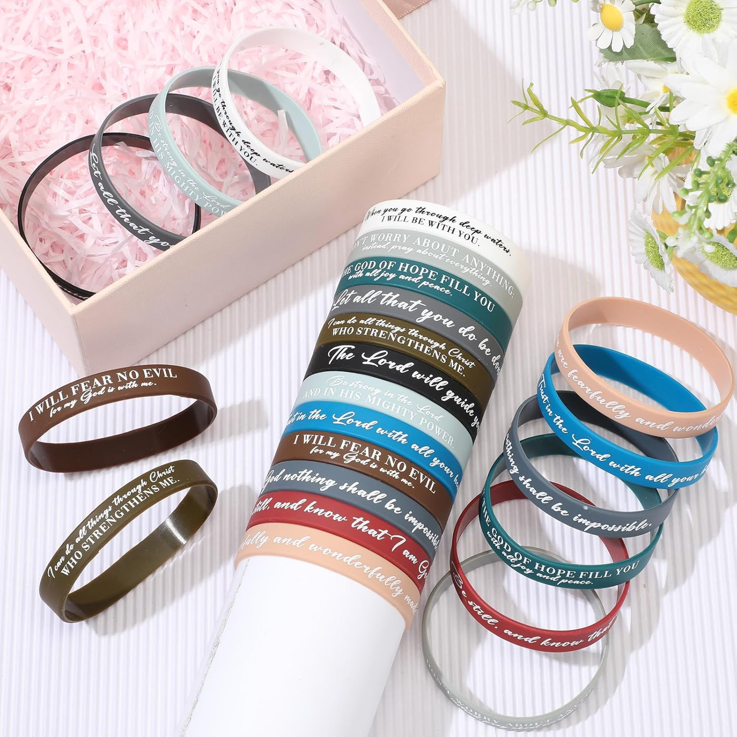 Bible Verse Bracelets 24Pc Scripture Silicone Wristbands Christian Motivational