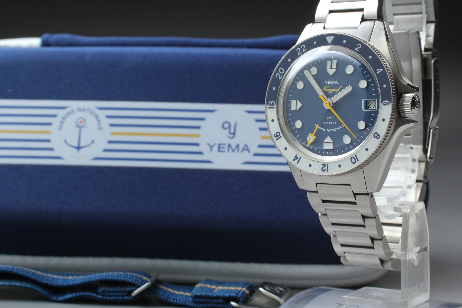 [w/Box, Paper ] YEMA Navy Graph Marine National GMT YNAV23MN-AMS Auto Date Watch
