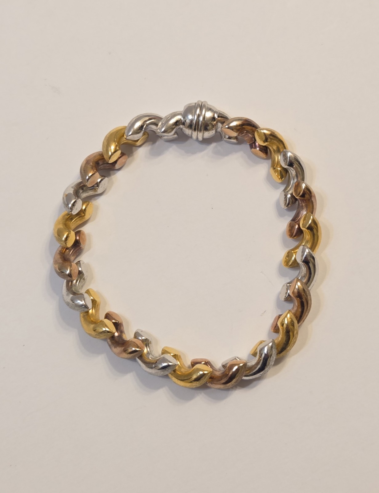 Authentic Milor Sterling Silver Triple Tone Brush Finish Chunky Bracelet 8″
