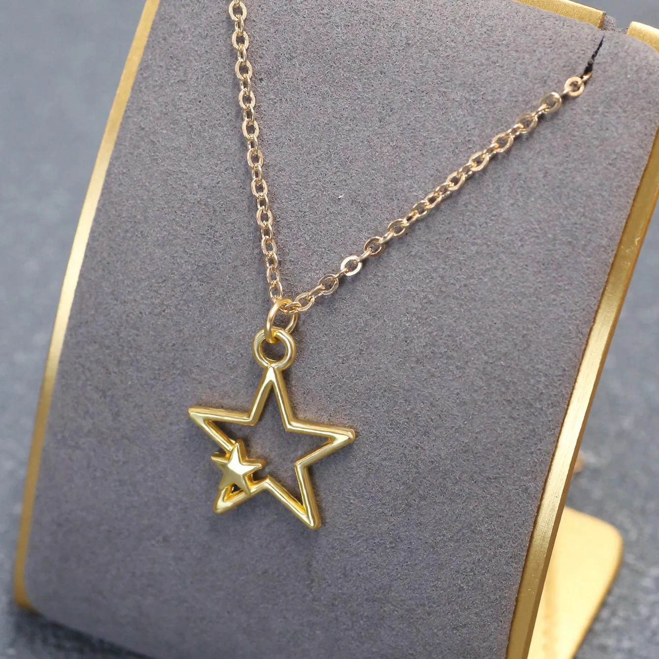 Double Star Gold Plated Alloy Pendant Necklace Women & Men Jewelry