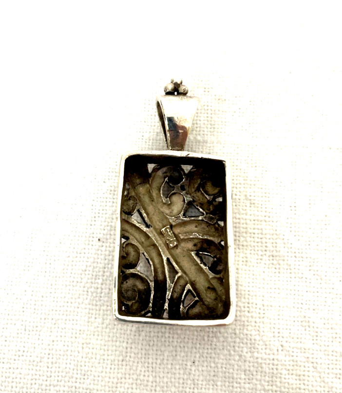 Sterling Silver Scroll & Bead Work Pendant Slide Marked 925
