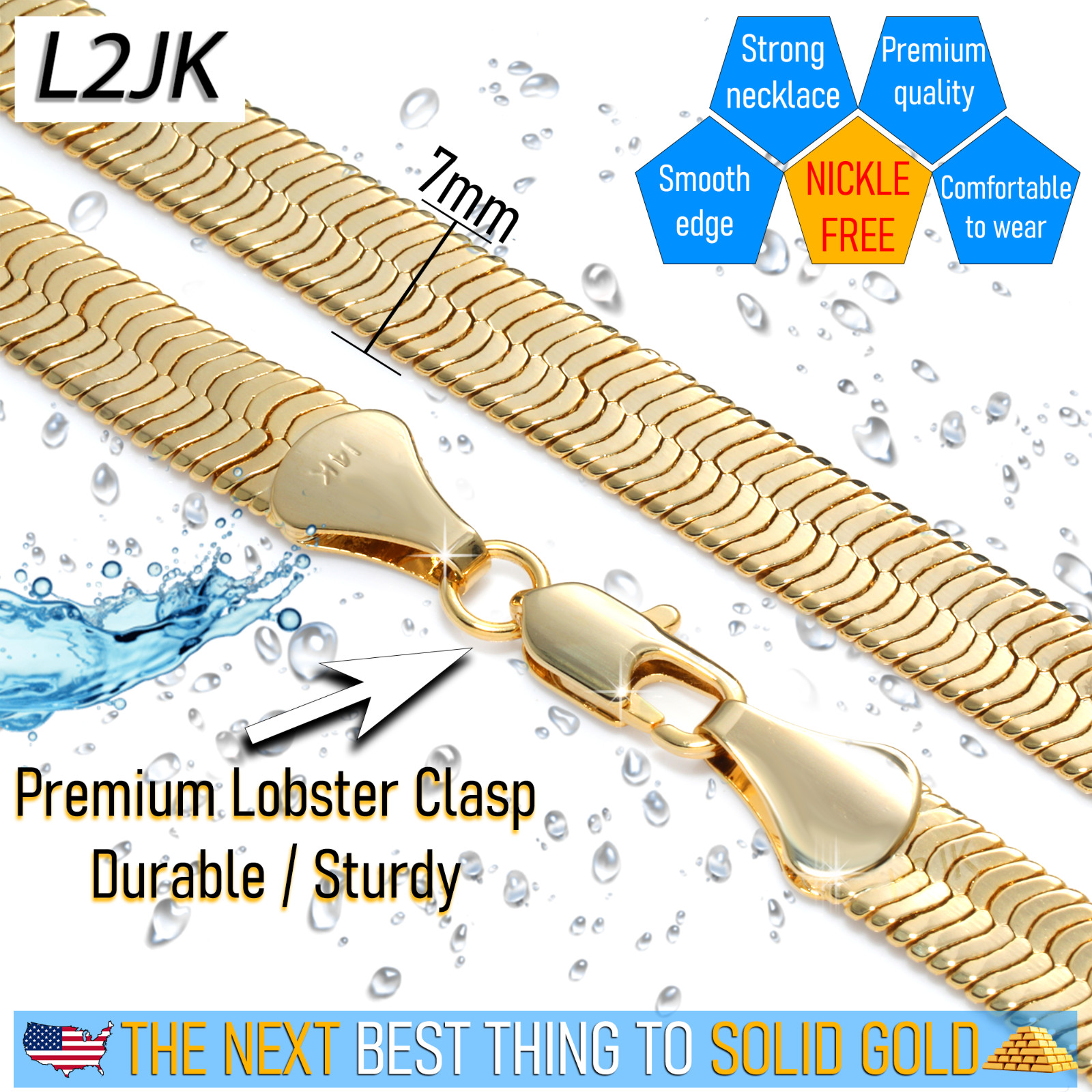 Herringbone Chain 5mm – 11mm | 30″In 14K Gold Plated Hip hop Yello Flat Necklace