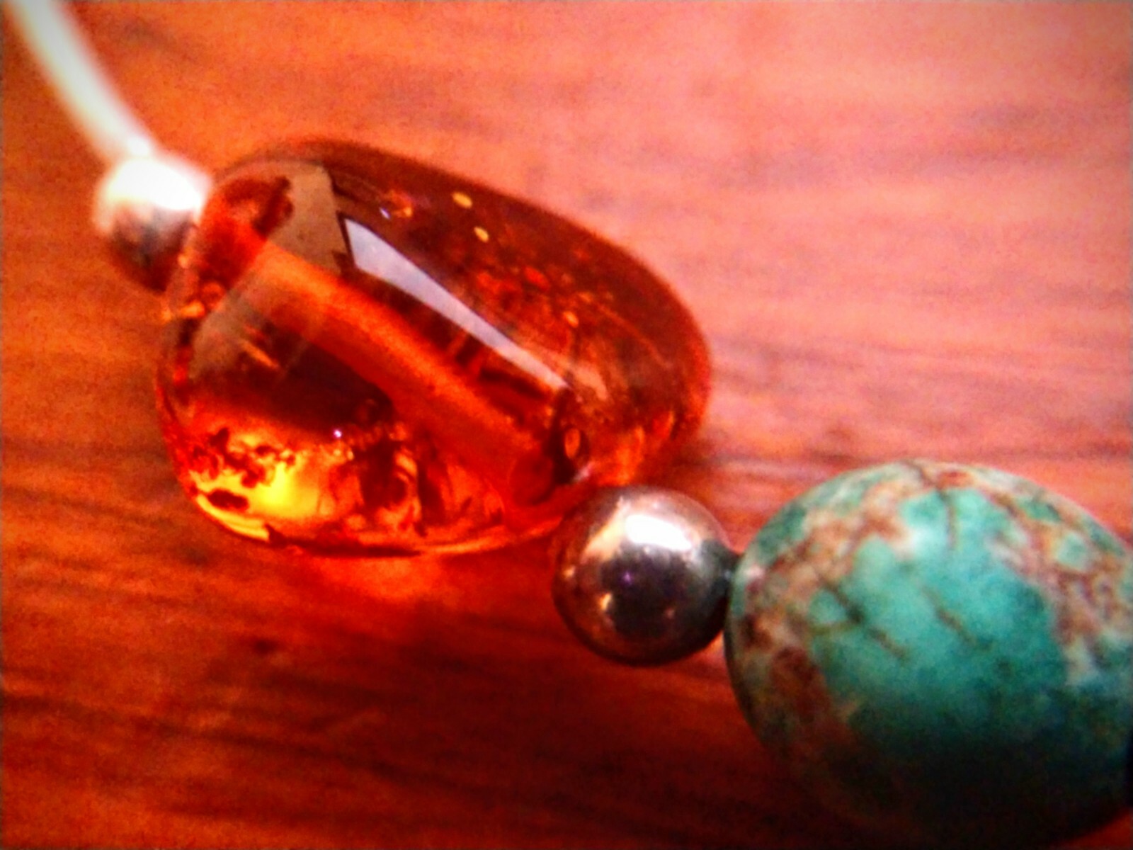 Sterling Silver~AMBER from Poland Casual & Pretty Bracelet Amber & Green Beads ~