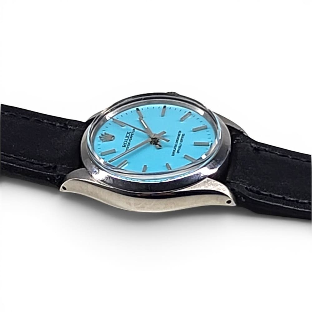 Rolex Oyster Perpetual 34mm Blue Turquoise Steel Automatic Watch 5500 Circa 1974