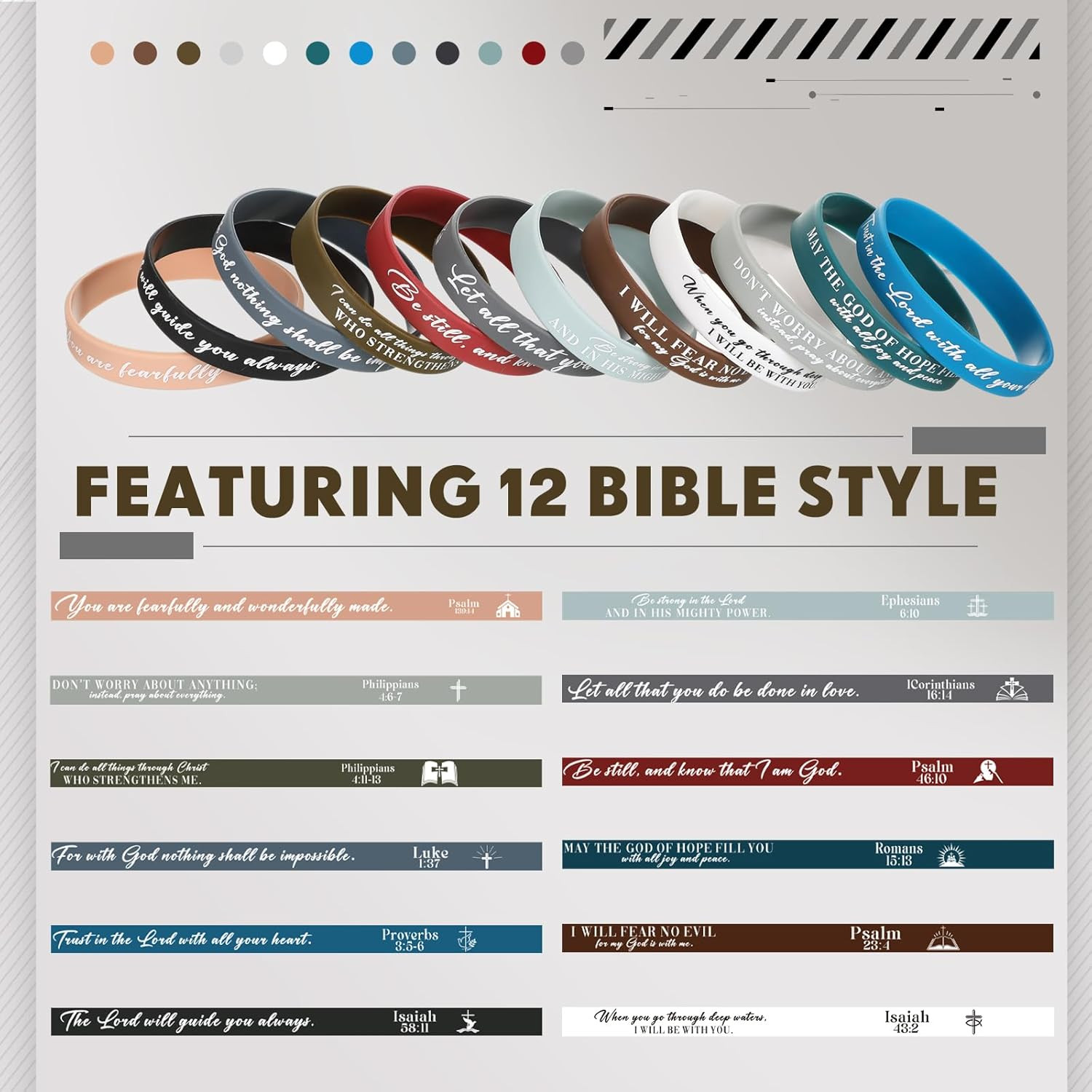 Bible Verse Bracelets 24Pc Scripture Silicone Wristbands Christian Motivational