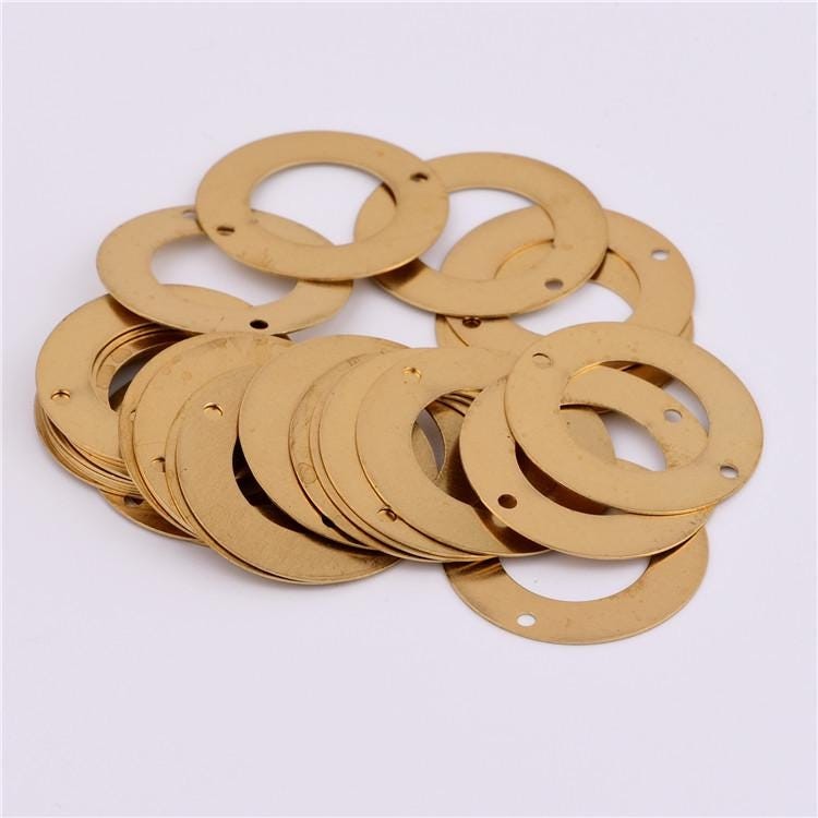 15PCS Raw Brass Circle Link Charm Pendant Connector 2 Holes 25mm BLT03