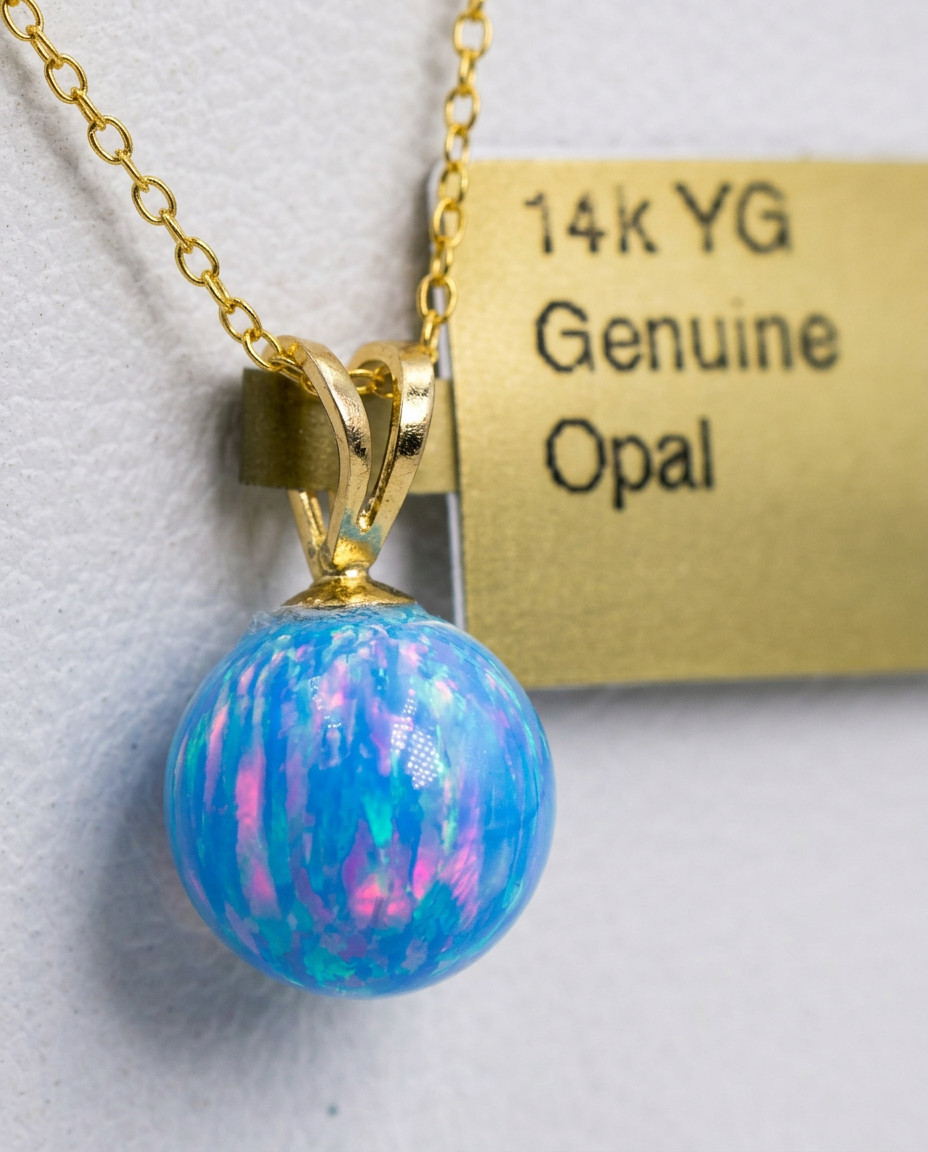 GENUINE 1.65 Cts BLUE OPAL PENDANT 14k YELLOW GOLD -NWT – Free Appraisal Service