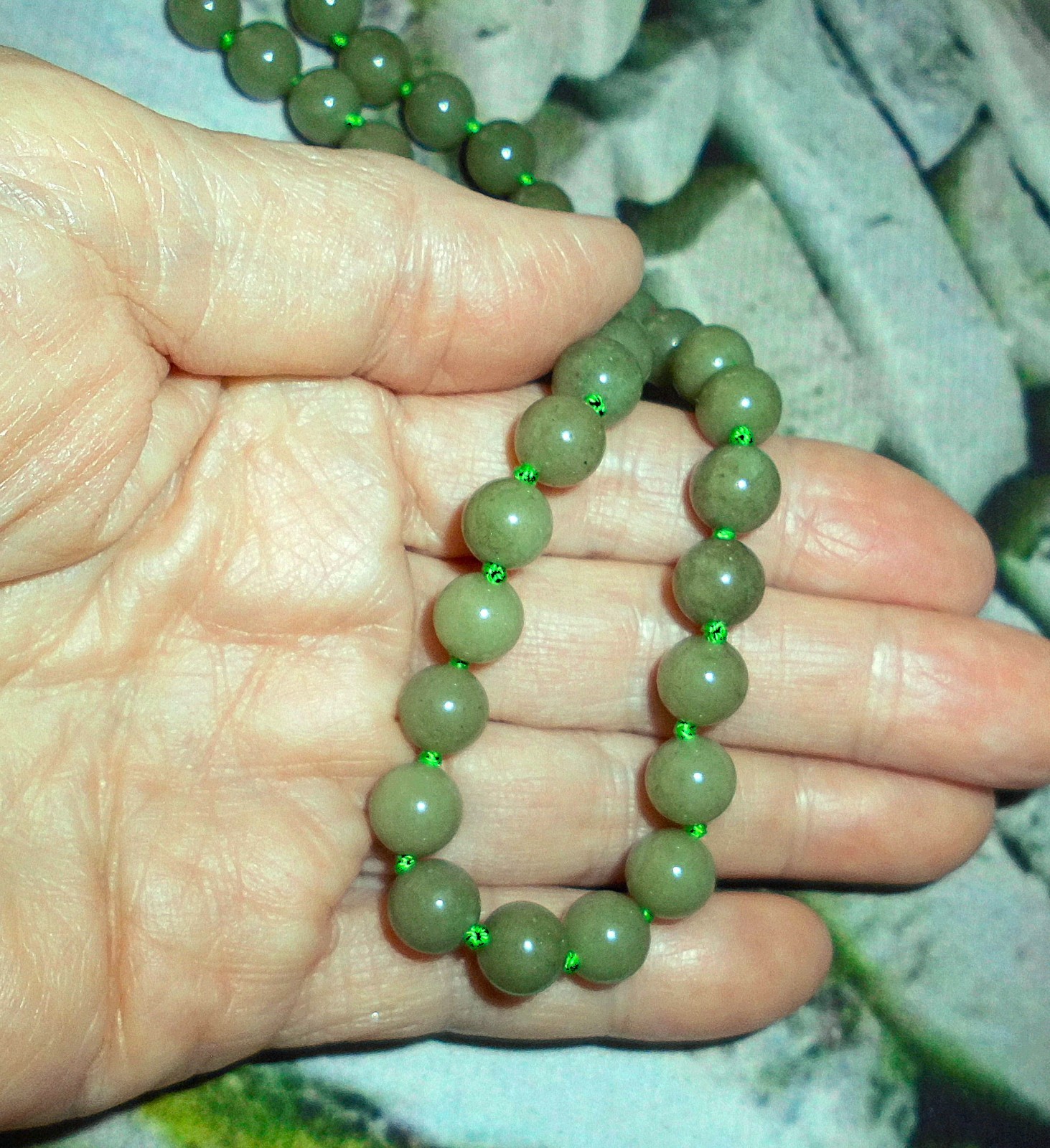 JADE Organic Burma 8mm HAND KNOTTED 18″ Necklace w Silver Lobster Claw New *USA