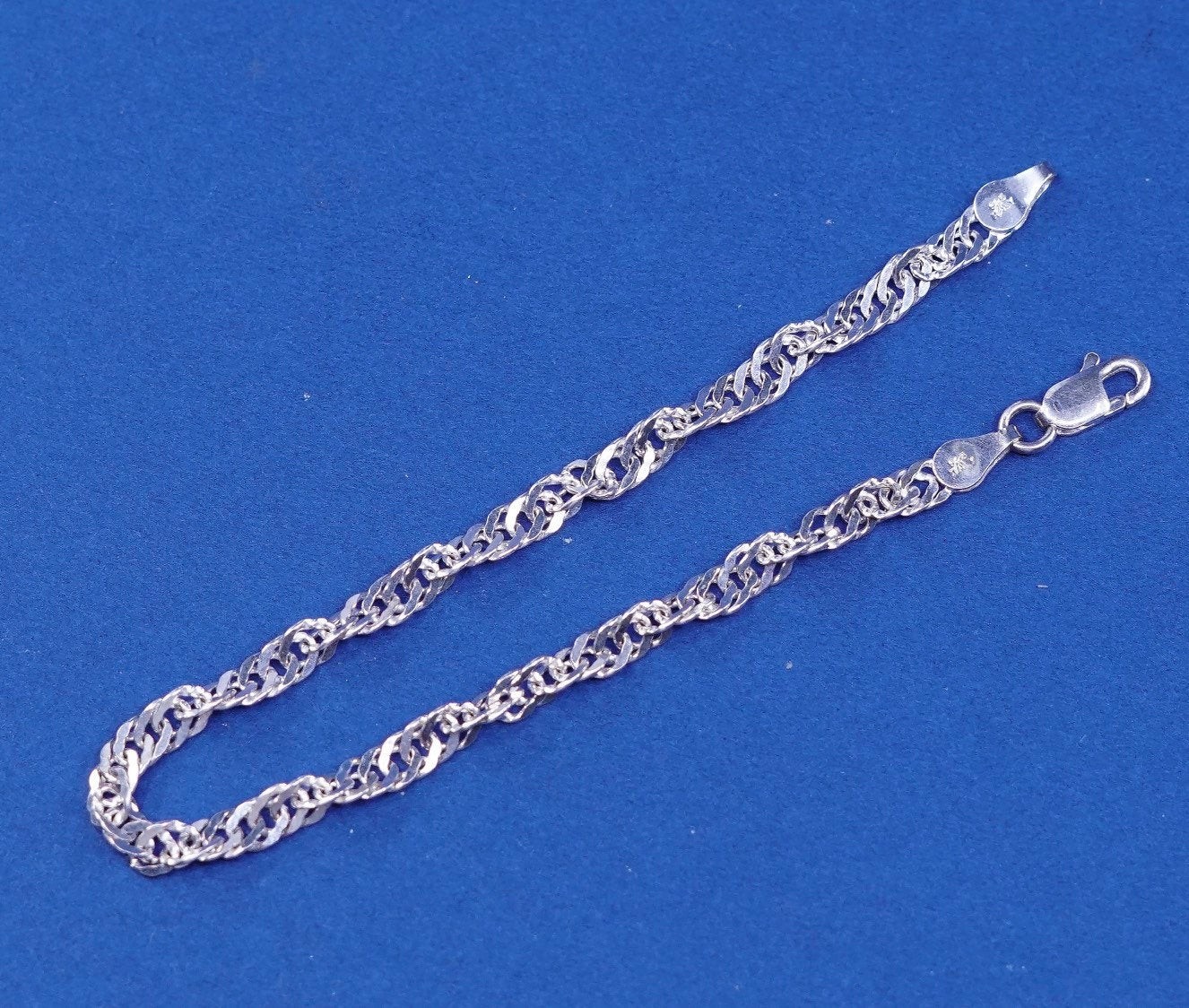7″, 5mm, vtg Italy IBB Sterling silver handmade bracelet 925 twisted curb chain