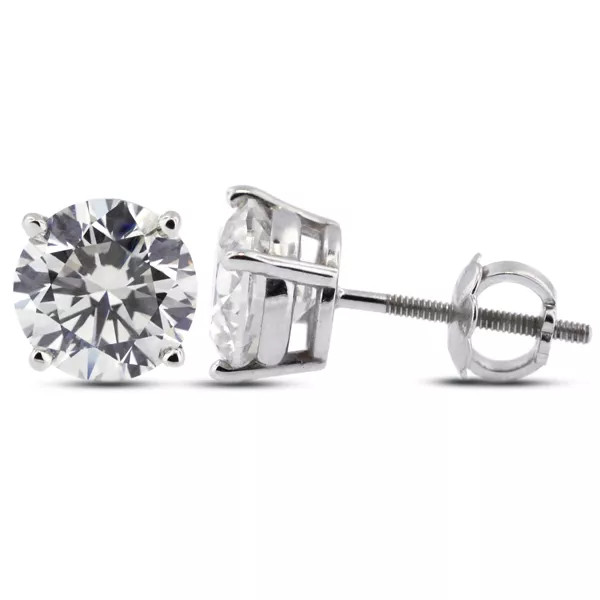 Classic Stud Earrings Solid 14K White Gold 3.75 CT Round Natural Diamond G SI1