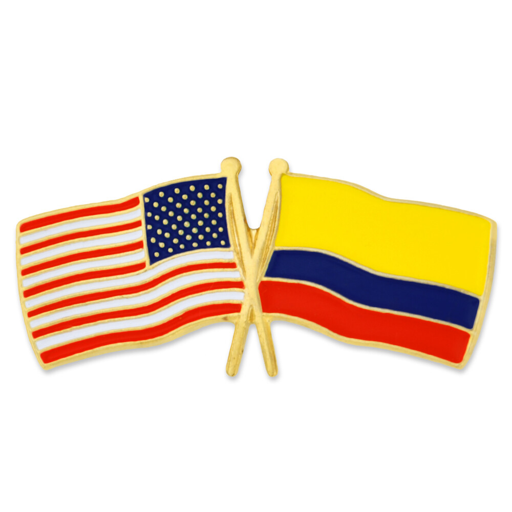 PinMart’s USA and Colombia Crossed Friendship Flag Enamel Lapel Pin