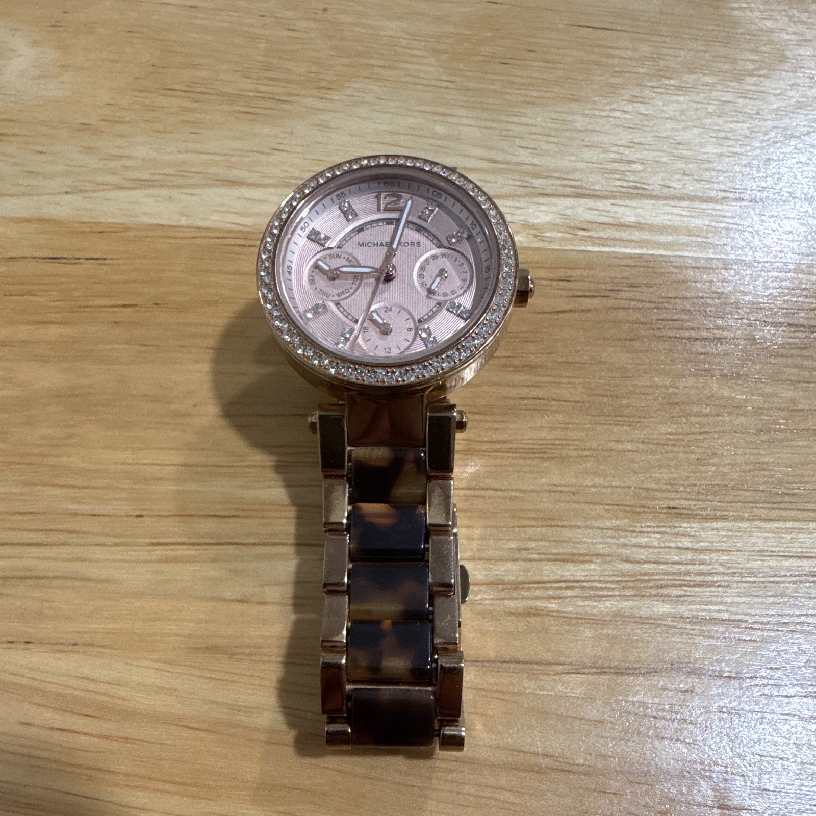 Michael Kors Rose Gold Chronograph Watch with Tortoiseshell Links
