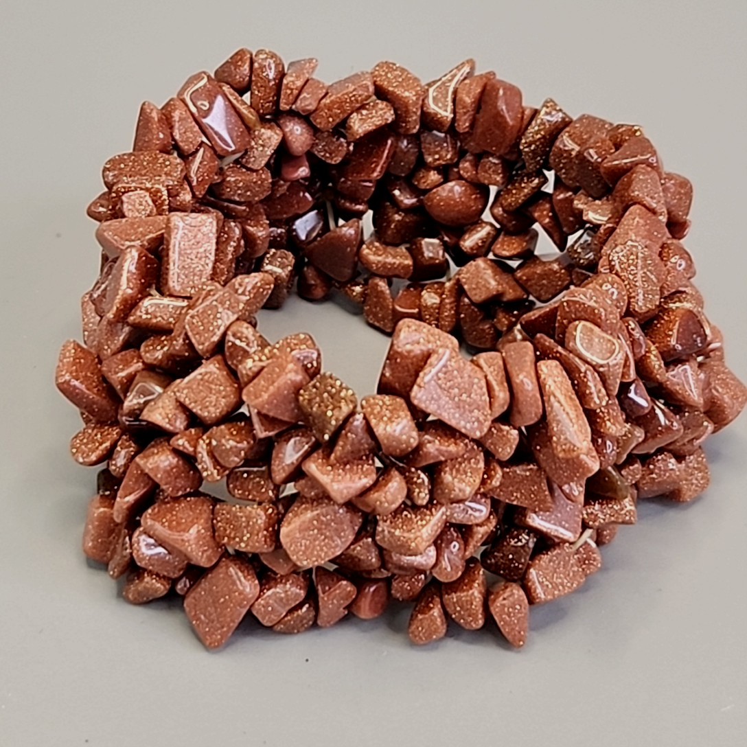 Vintage Goldstone Bracelet Chip Beaded Stretch 3cm Wide