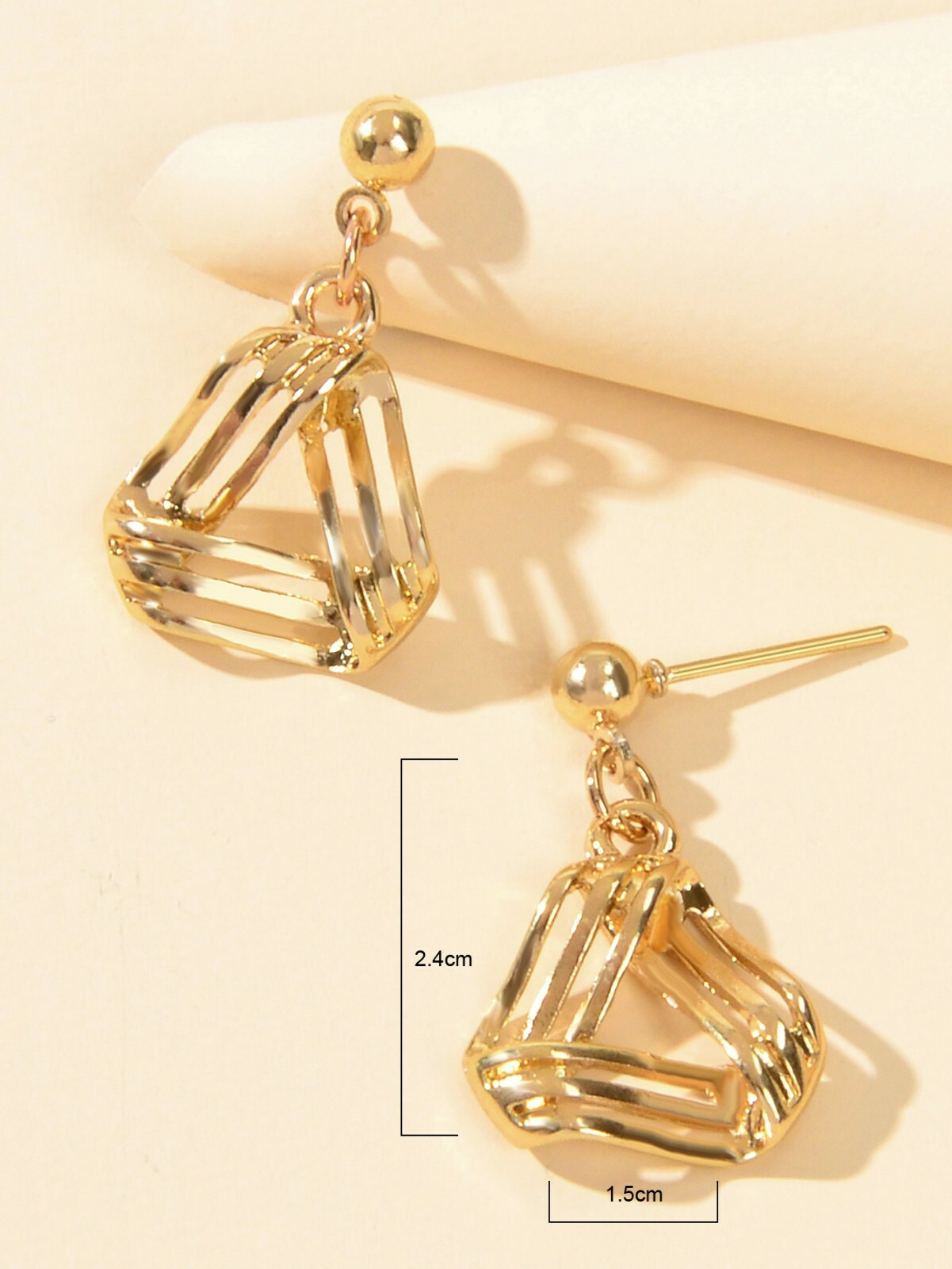 Hip Hop Punk Jewelry Gold Geometric Triangle Dangle Hypoallergenic Stud Earrings
