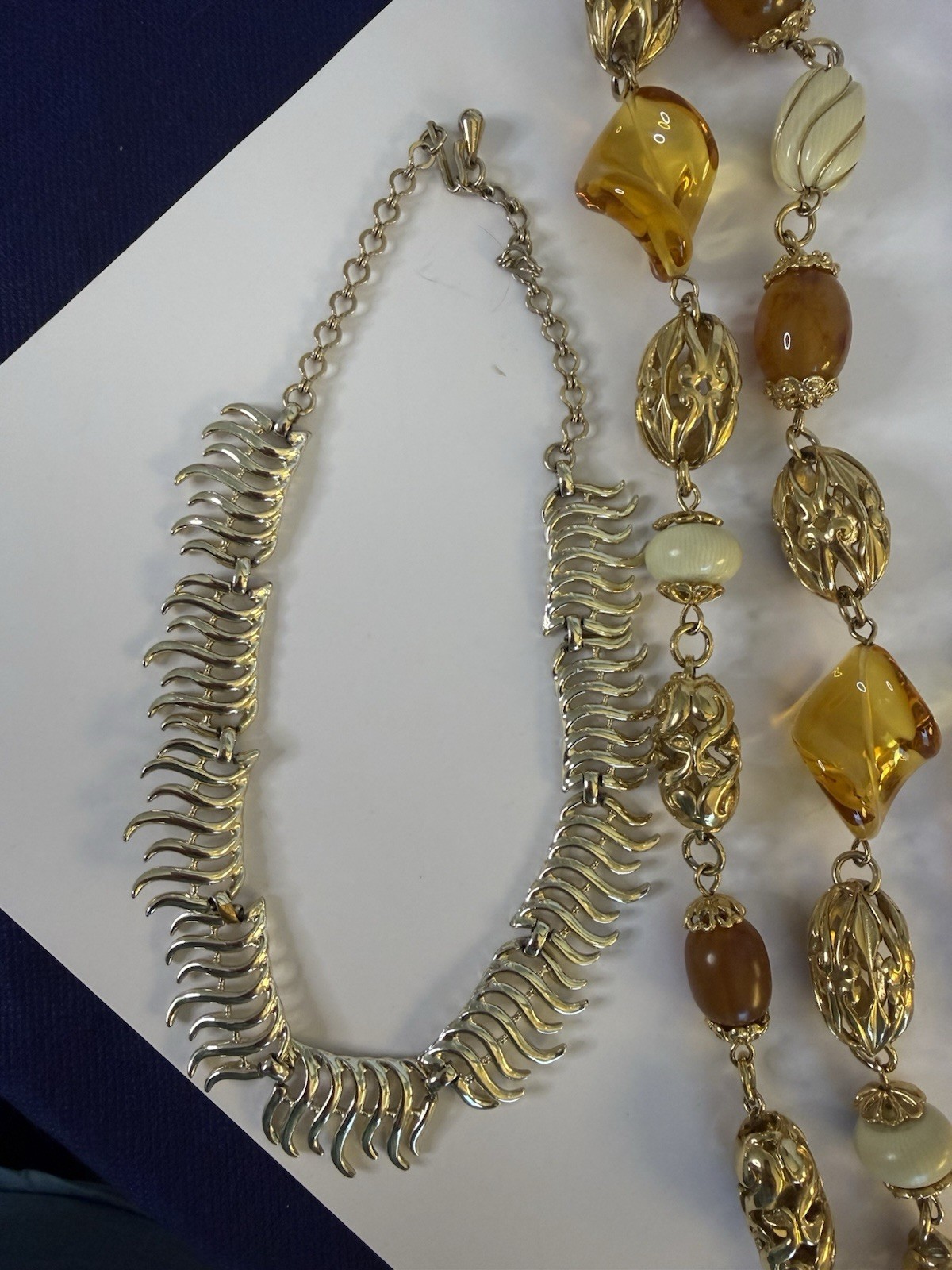 4 Pc Statement Necklace Lot Pink Beads Red Black Rope Gold Amber Silver