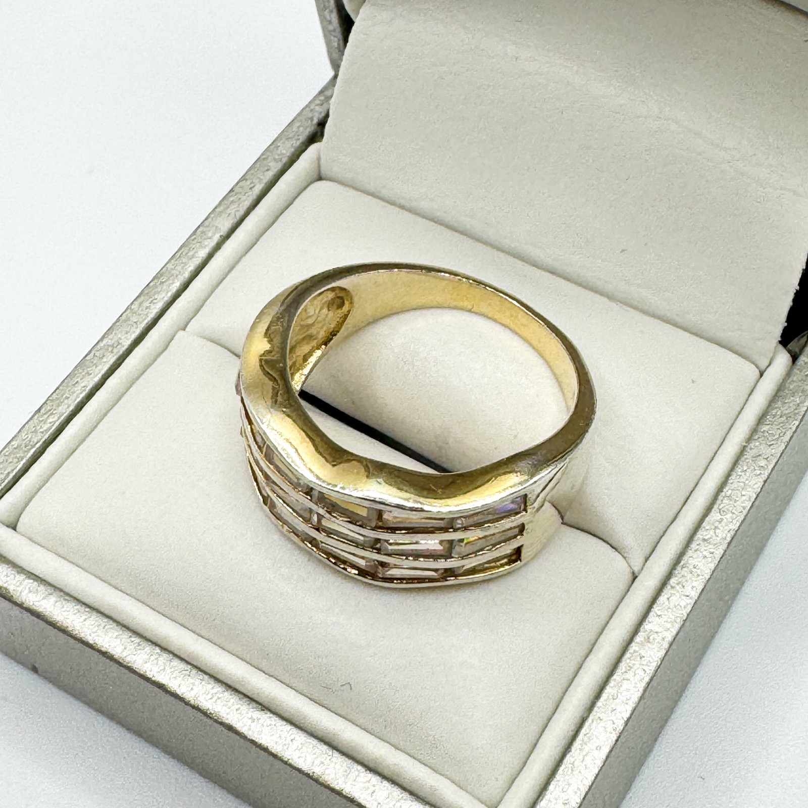 Elanza 925 Sterling Silver Gold Vermeil Baguette Cut Ring Size O Plated Band