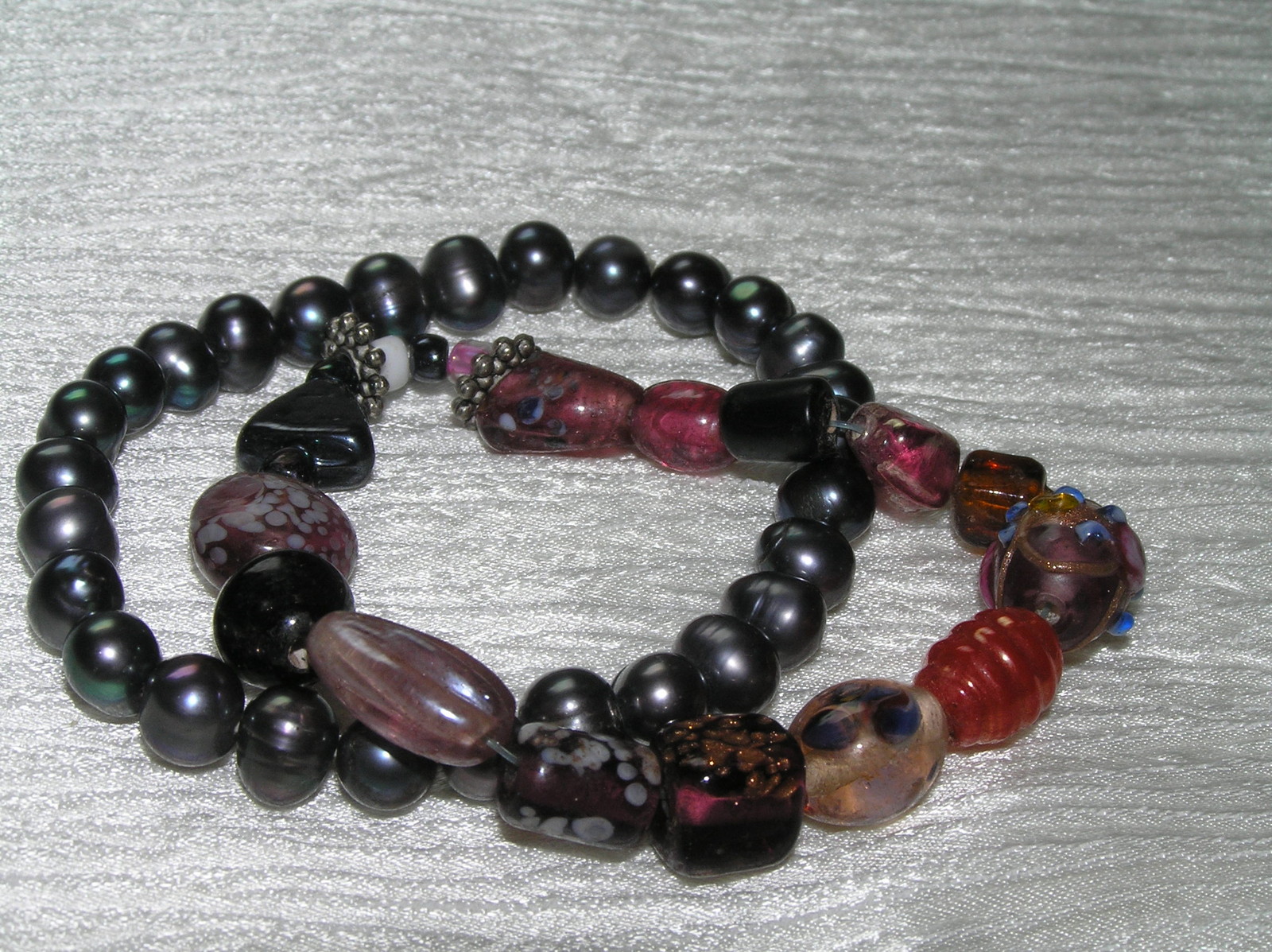 Estate Lot of 2 Charcoal Gray Faux Pearl & Purple Art & Wedding Glass Bead