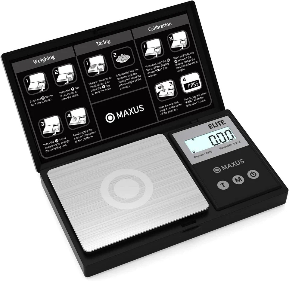 MAXUS Digital Pocket Gram Scale 500G X 0.01G High Precision with Tray, Weighs Sm