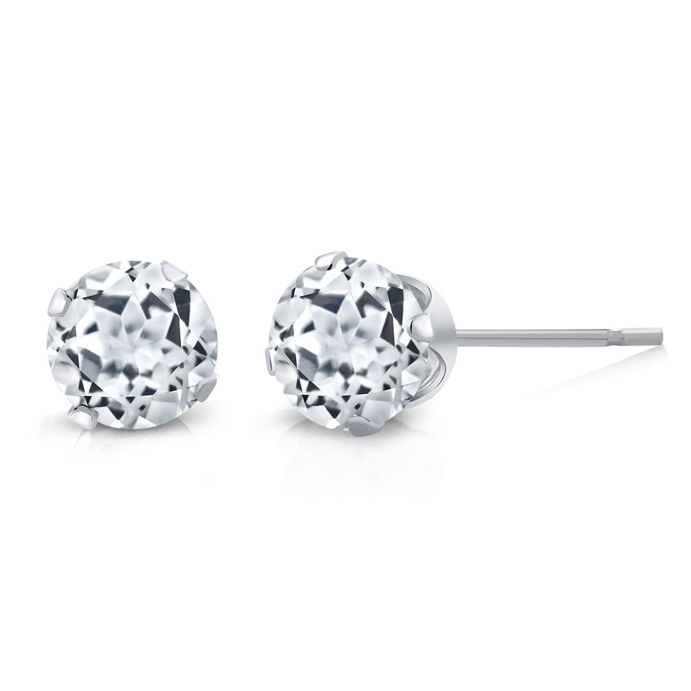 925 Sterling Silver Blue Topaz, White Topaz and Garnet Stud Earrings Set of 3