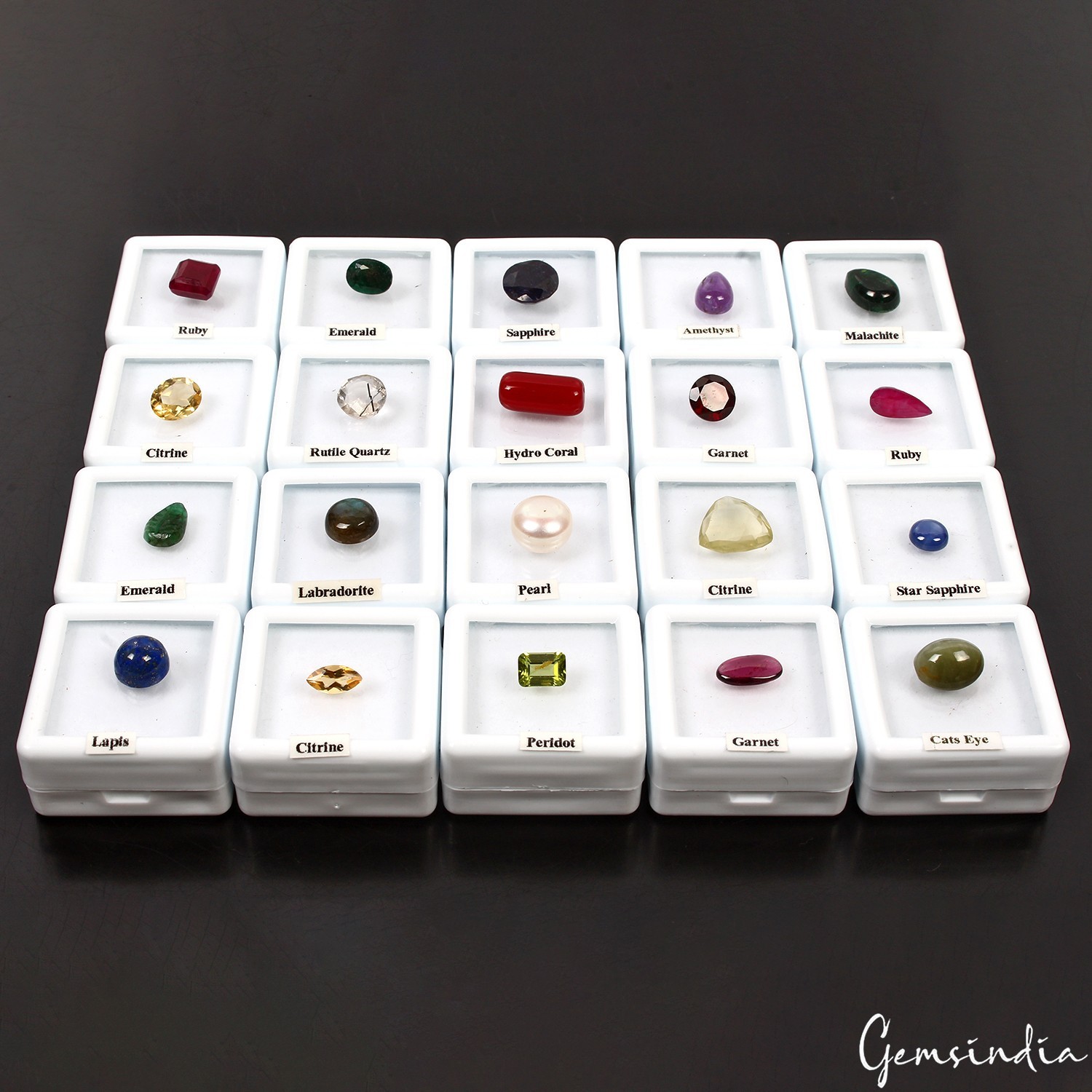 20 Pcs Estate Genuine Semi Precious Loose Multi Color Gems Collection+White Box