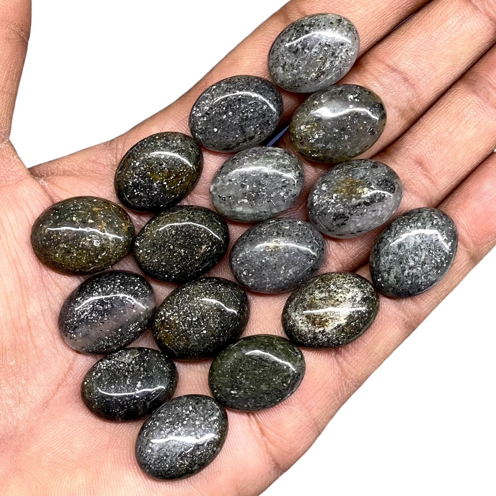 16 Pcs Natural Black Sunstone 20-21mm Loose Cabochon Sparkling Glitter Gemstones