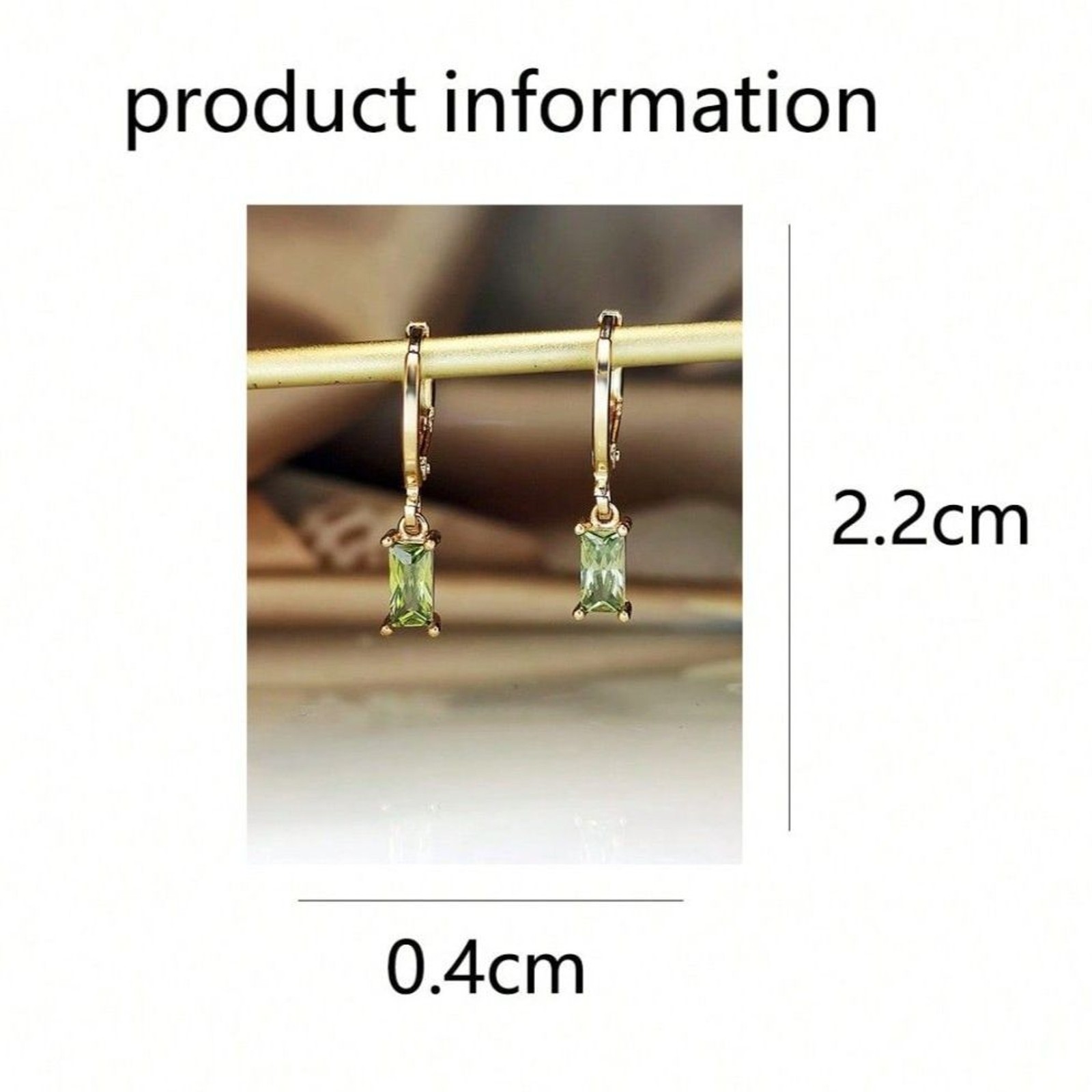 Emerald Cut Peridot Green Zirconia Crystal Drop Hoop Earrings Gold Dangle Gemstn