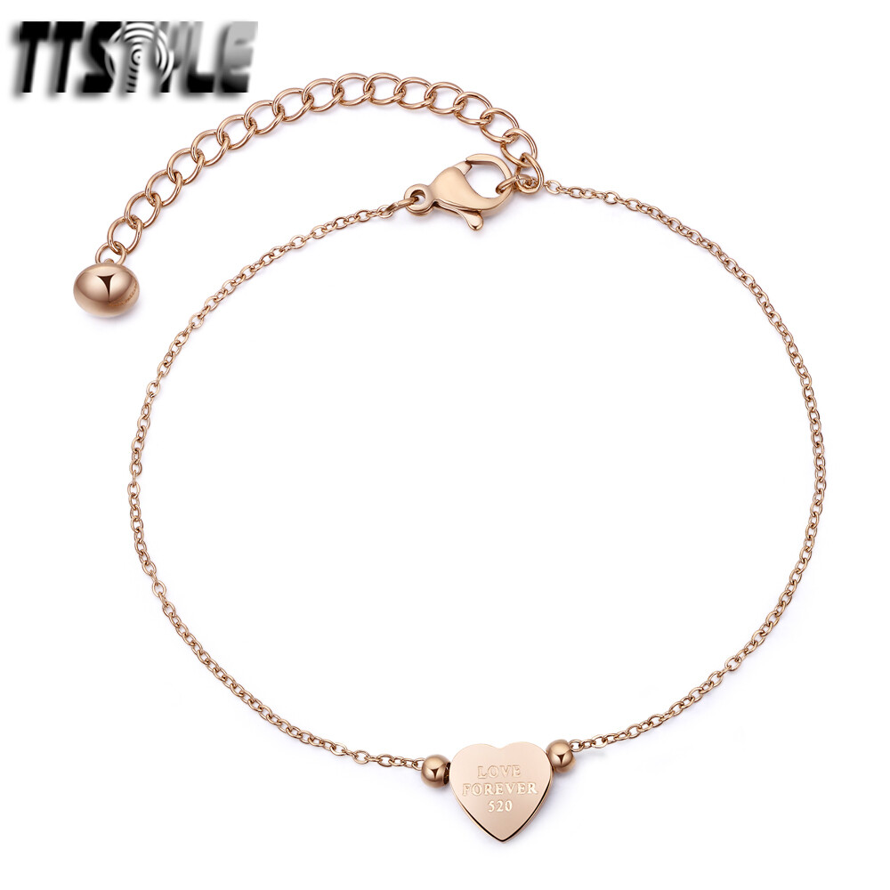 TTStyle 9K Rose Gold GP Heart stainless steel Bracelet 18cm With Extra 5cm Chain