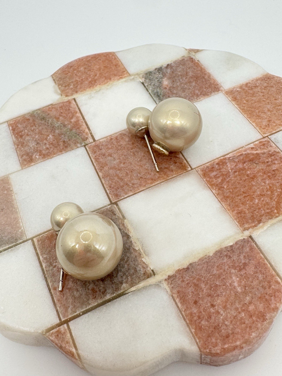 Faux Pearl Double Sided Stud Earrings W/ Sterling Silver 925 Posts Statement