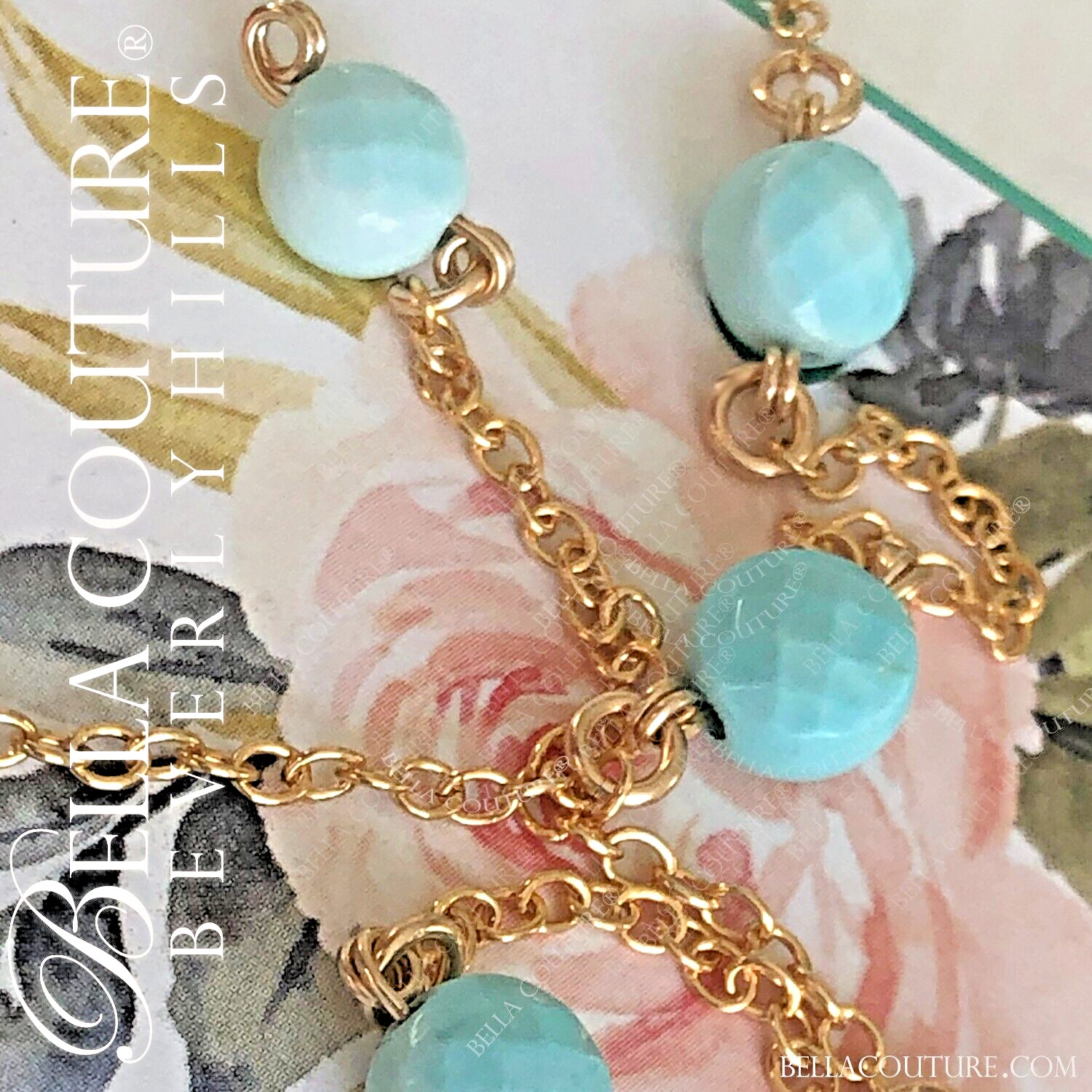 NEW BC® 14K YELLOW GOLD SLEEPING BEAUTY NATURAL TURQUOISE 3MM CHARM NECKLACE 24″