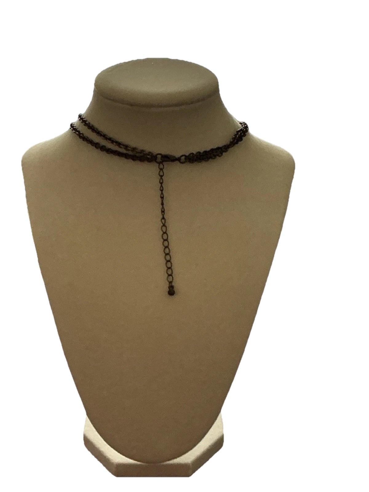 Large Oval Smokey Brown Lucite Dark Brass Metal Multi Chain Pendant Necklace