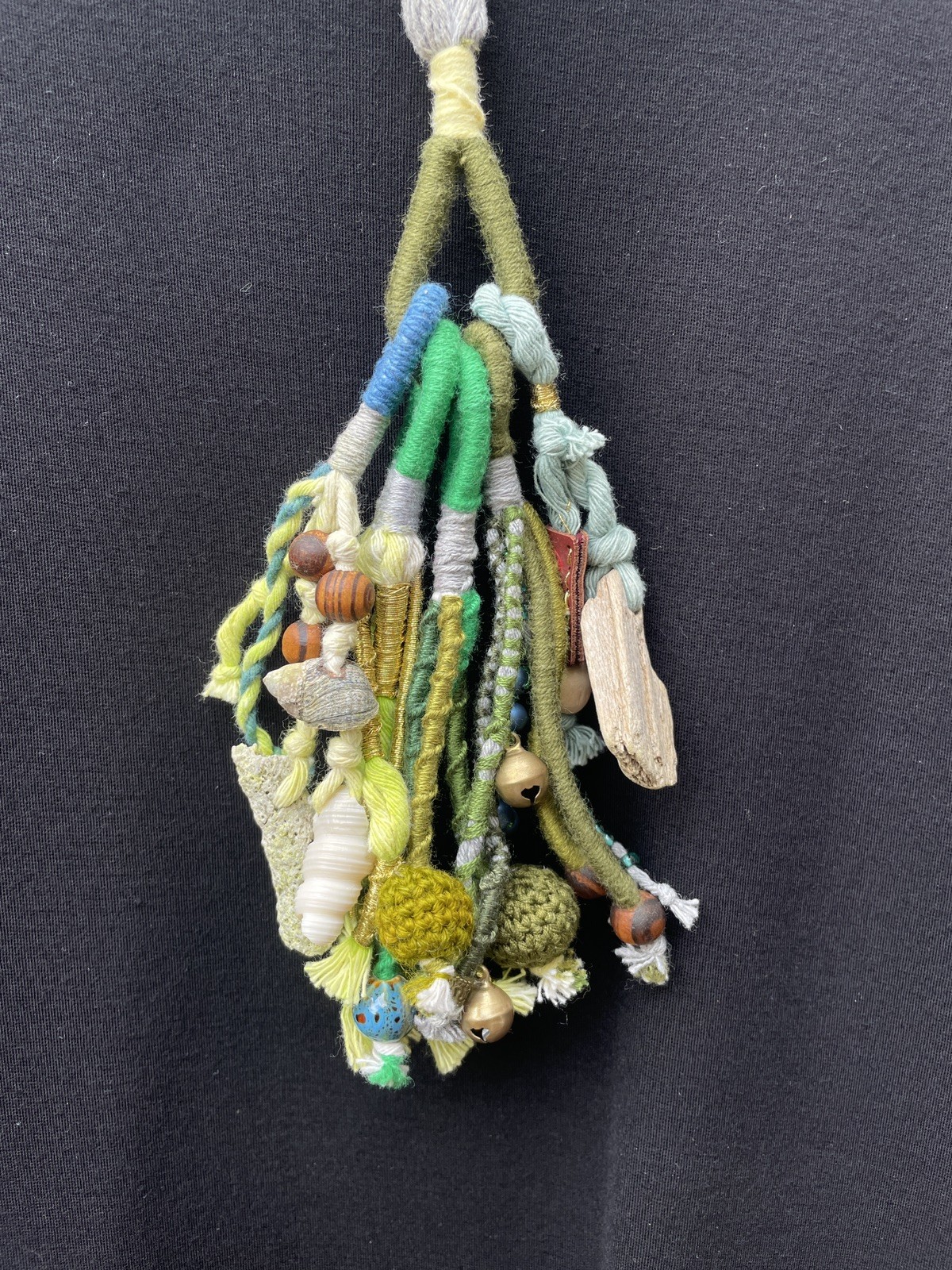 OOaK Wearable Art Charm Handcrafted Textile Necklace Mixed Media Boho Green