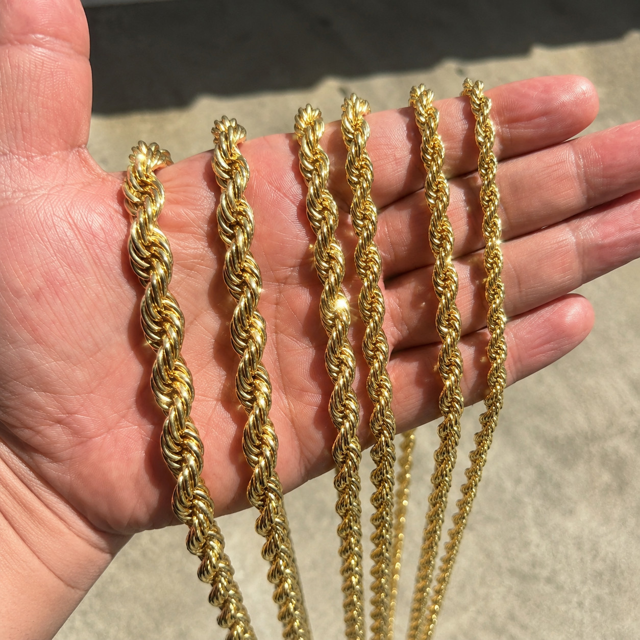 14K Gold Plated Rope Chain Necklace 18-30” 2mm-10mm Unisex Chain