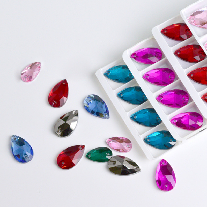 Teardrop Colour Glass Rhinestone Sew On Crystal Jewels Flatback Beads