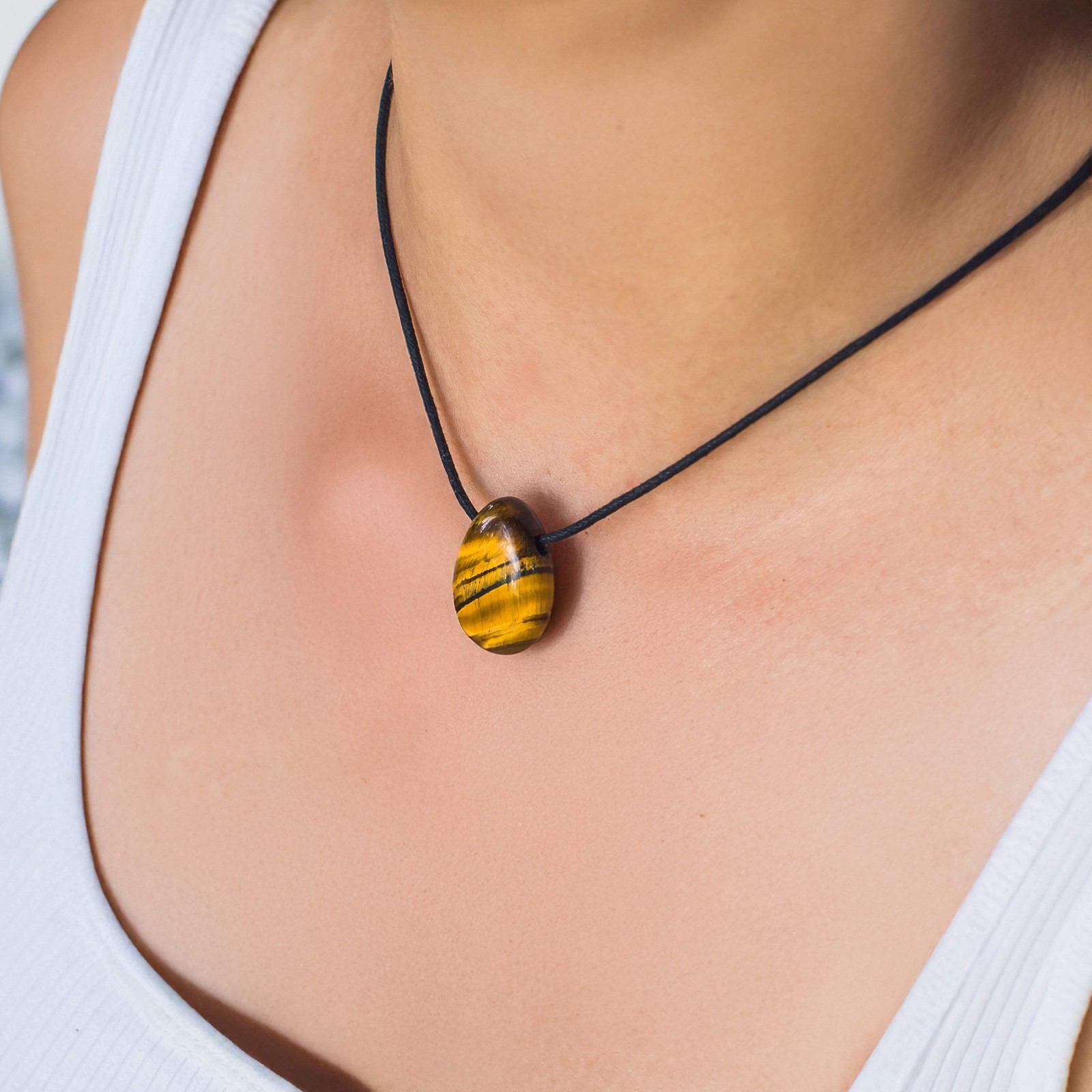 Tiger Eye Drop Pendant with Cotton Band Drilled | Gemstone Jewellery