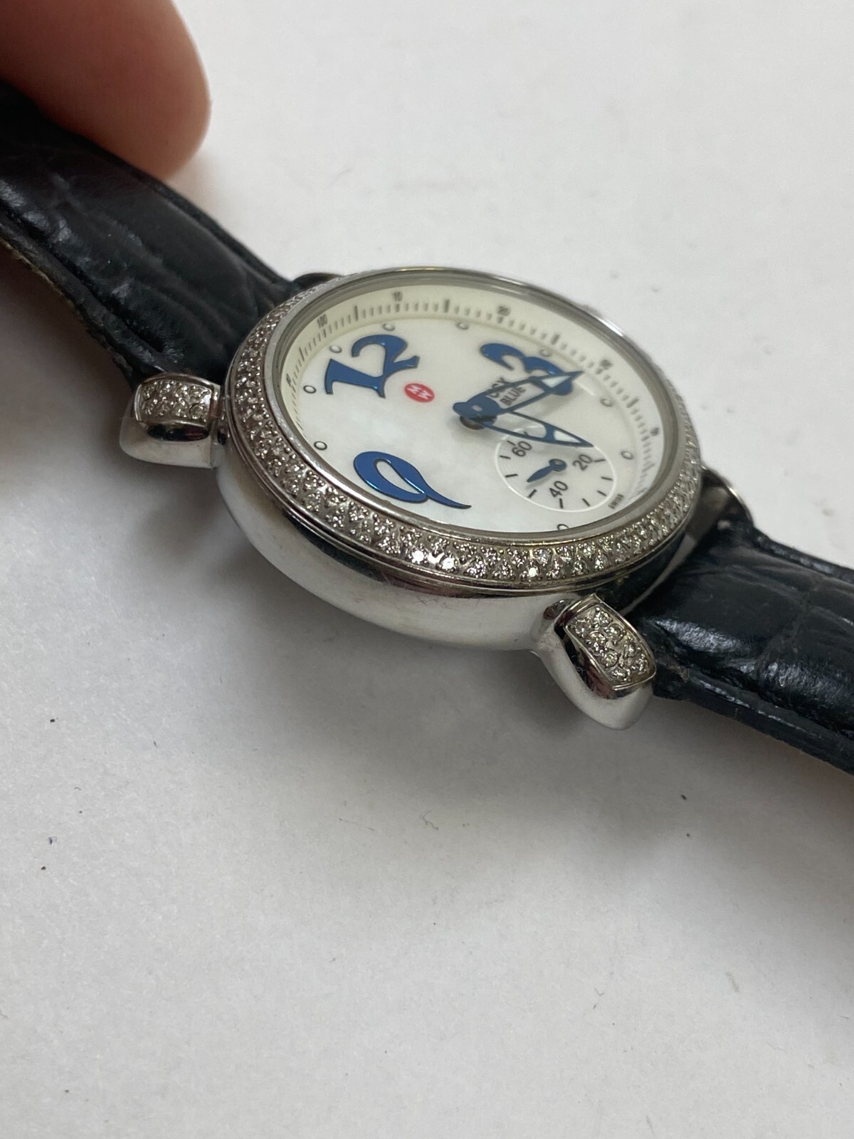 Michele CSX Blue MOP Dial Diamond Bezel 35mm Quartz Watch MW03E01 NEW BATTERY!