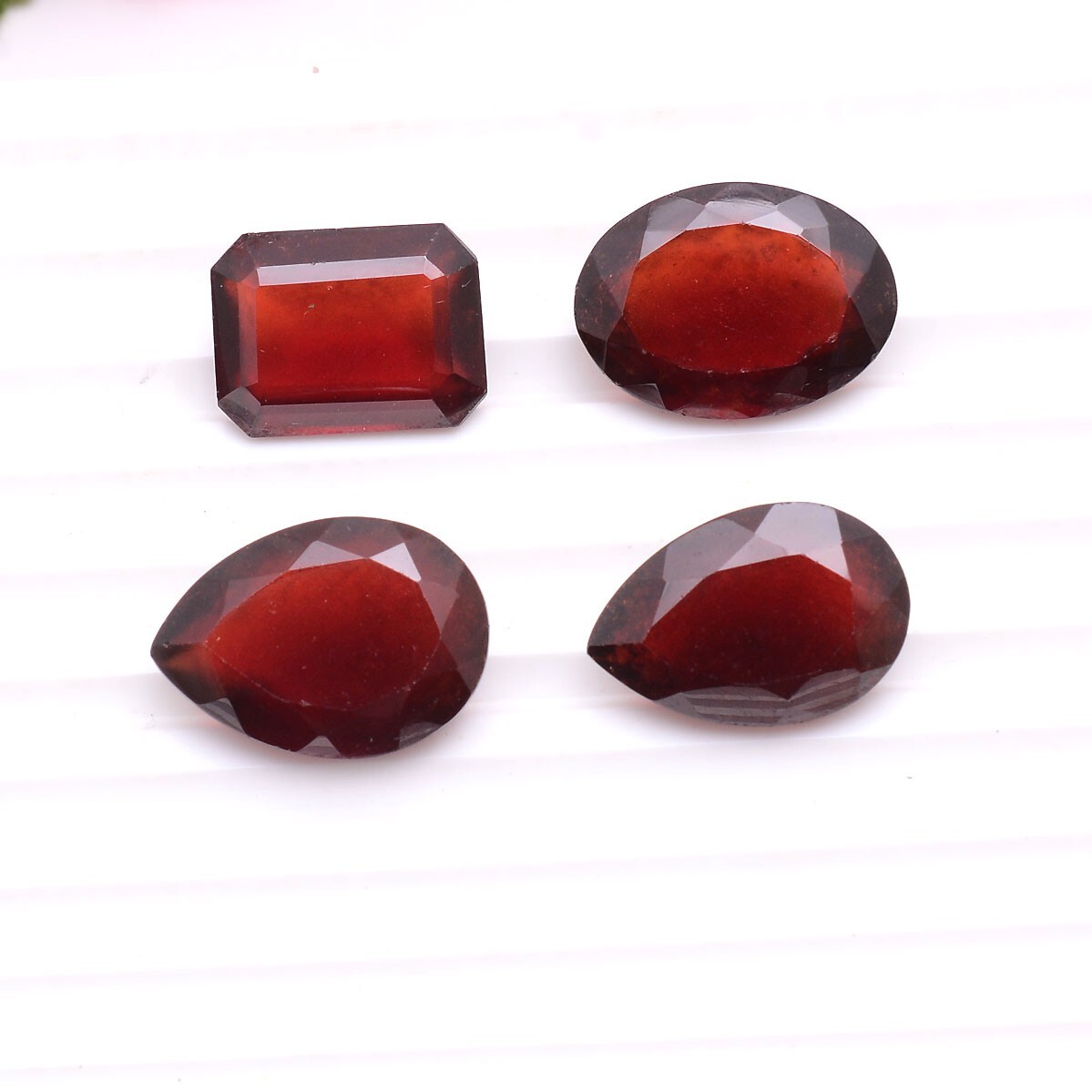 4 Pcs Natural Hessonite Garnet Top Grade 16mm-20mm Mix Cut Untreated Gemstones