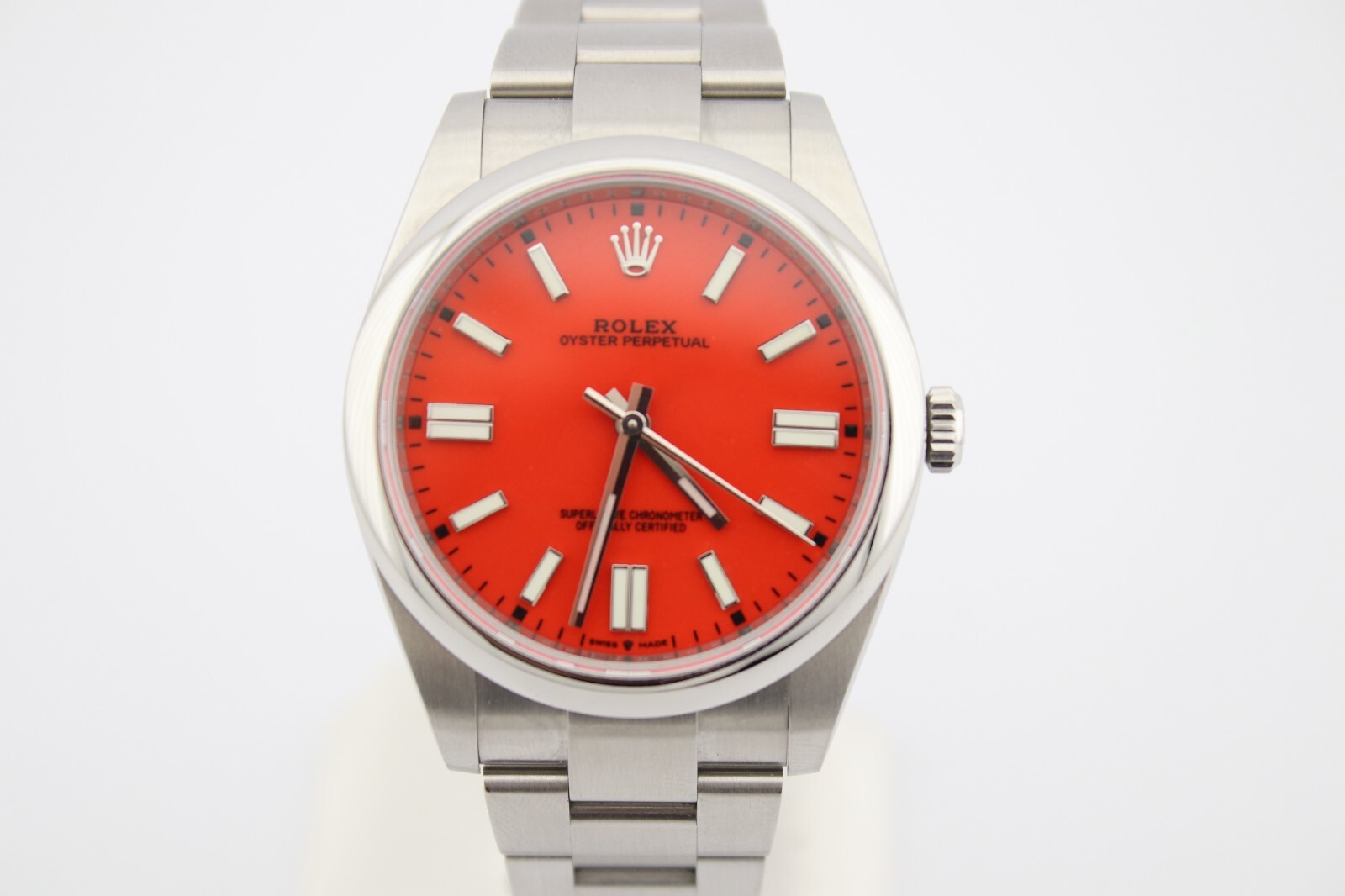 Rolex 124300 Oyster Perpetual 41mm Custom Coral Red Dial