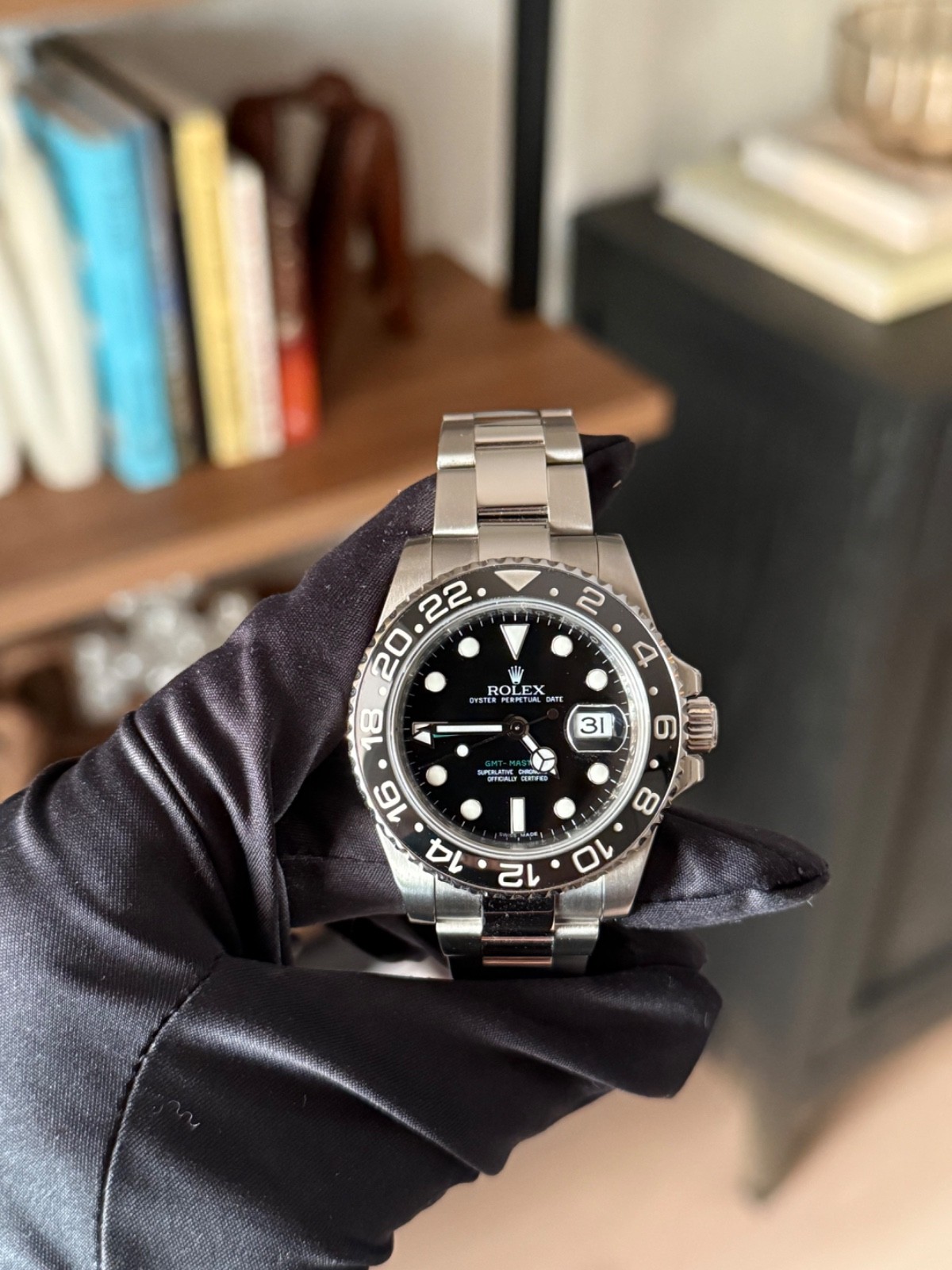 2009 Rolex GMT-Master II 116710LN Silver Oyster Bracelet with Black Bezel