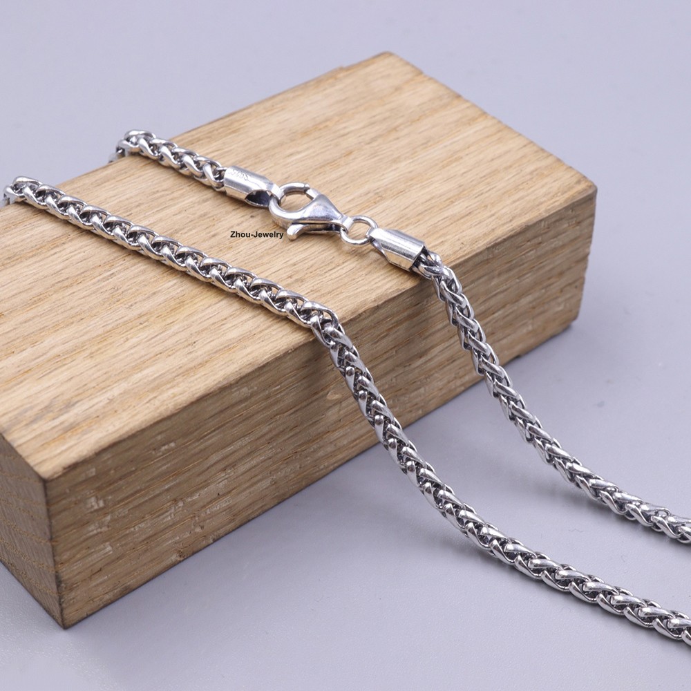 Solid 925 Sterling Silver Women Men 3mm Wheat Link Chain Necklace 15-17g 20inch