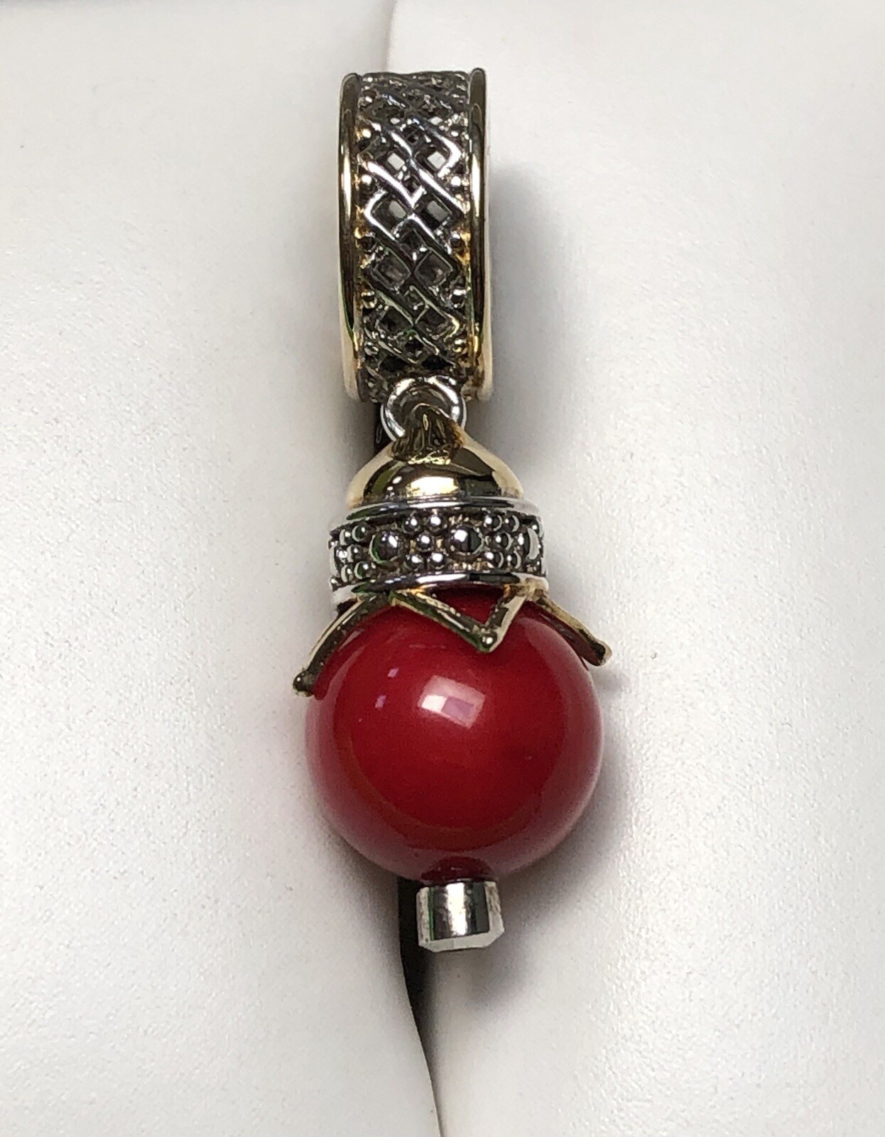 Gems en Vogue Red Coral 18K Over Sterling & Palladium Silver Dangle Charm