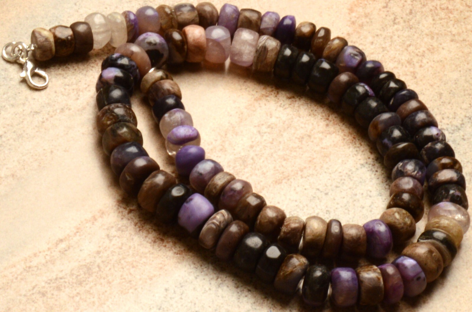 Natural Gem Super Rare Charoite 10MM Approx. Smooth Rondelle Beads Necklace 20″
