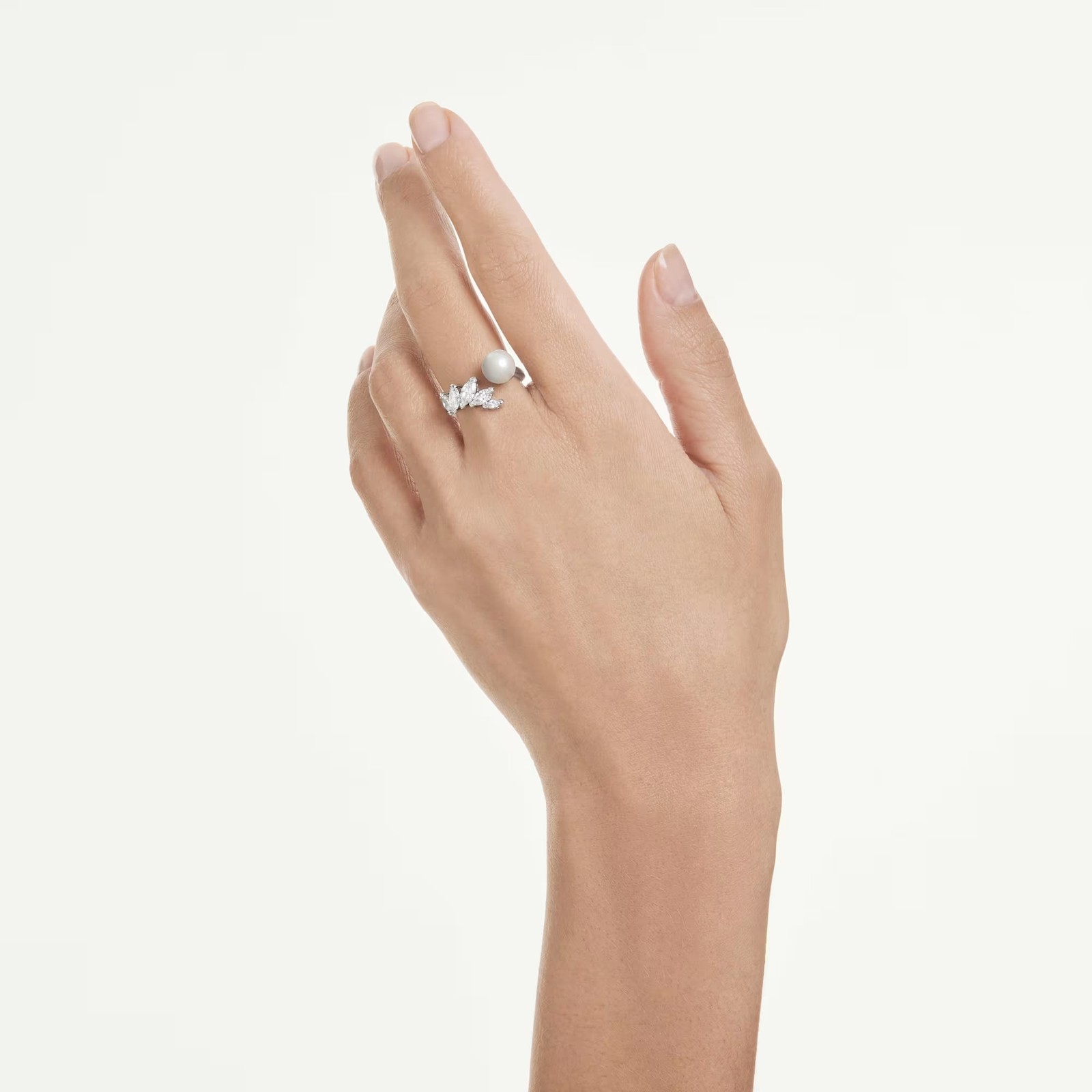 Swarovski Mesmera Open Ring Crystal Pearl, White, Rhodium Plated 5748012 Size 55