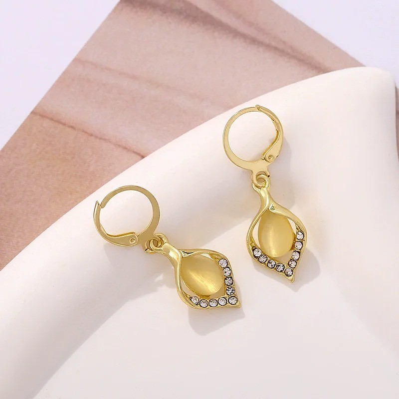 Women’s Gold Hoop Earrings Green Crystal Drop Dangle Elegant Fashion Jewelry New
