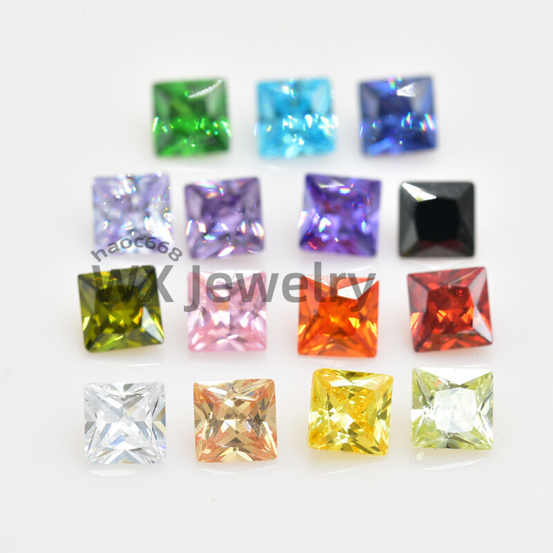 3×3-10x10mm Square Cut 15pcs each color 1pcs ,Loose cubic Zirconia Stone