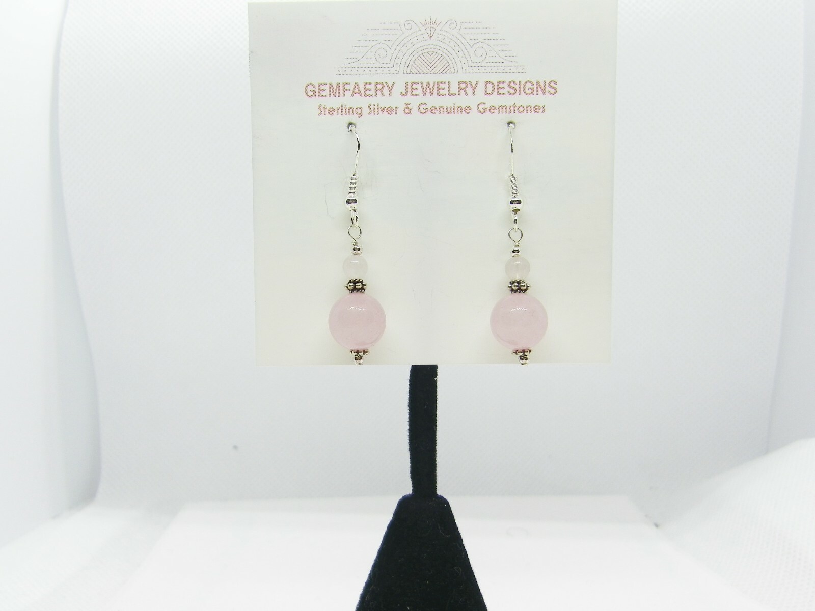 Sterling Silver Victorian-Style ROSE QUARTZ Dangle Earrings #2859…Handmade USA