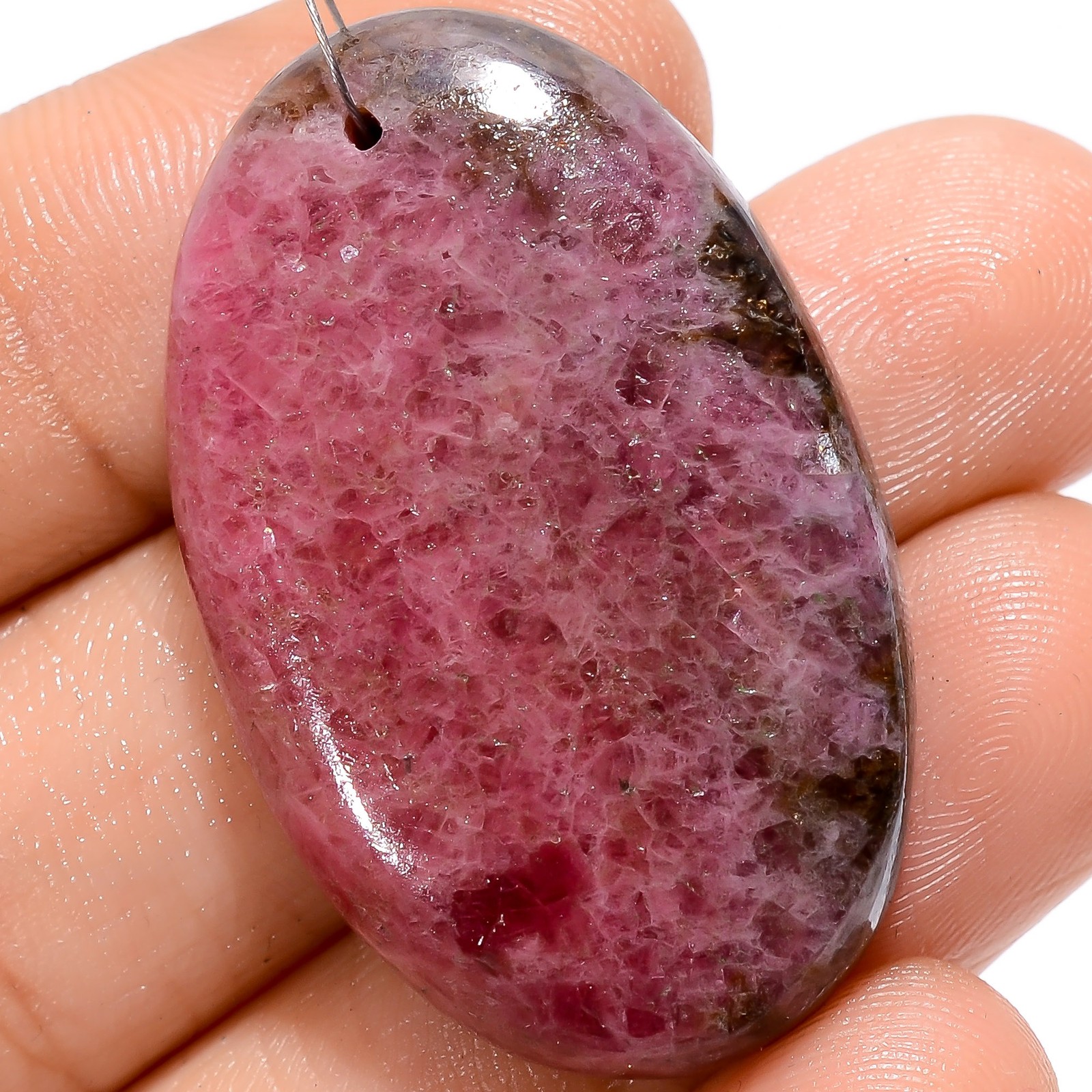 Natural Rhodonite Oval Cabochon Drilled Loose Gemstone 64.5 Ct 36X22X6mm A-27193